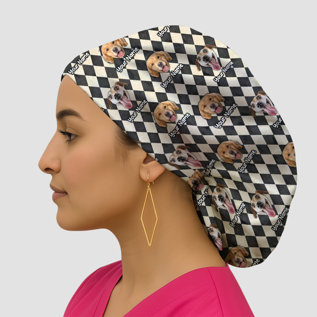 Personalized Pet Portrait Argyle Scrub Cap, Surgical Caps for Doctors