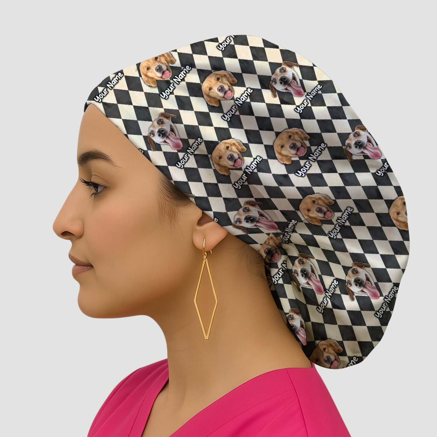 Personalized Pet Portrait Argyle Scrub Cap, Surgical Caps for Doctors