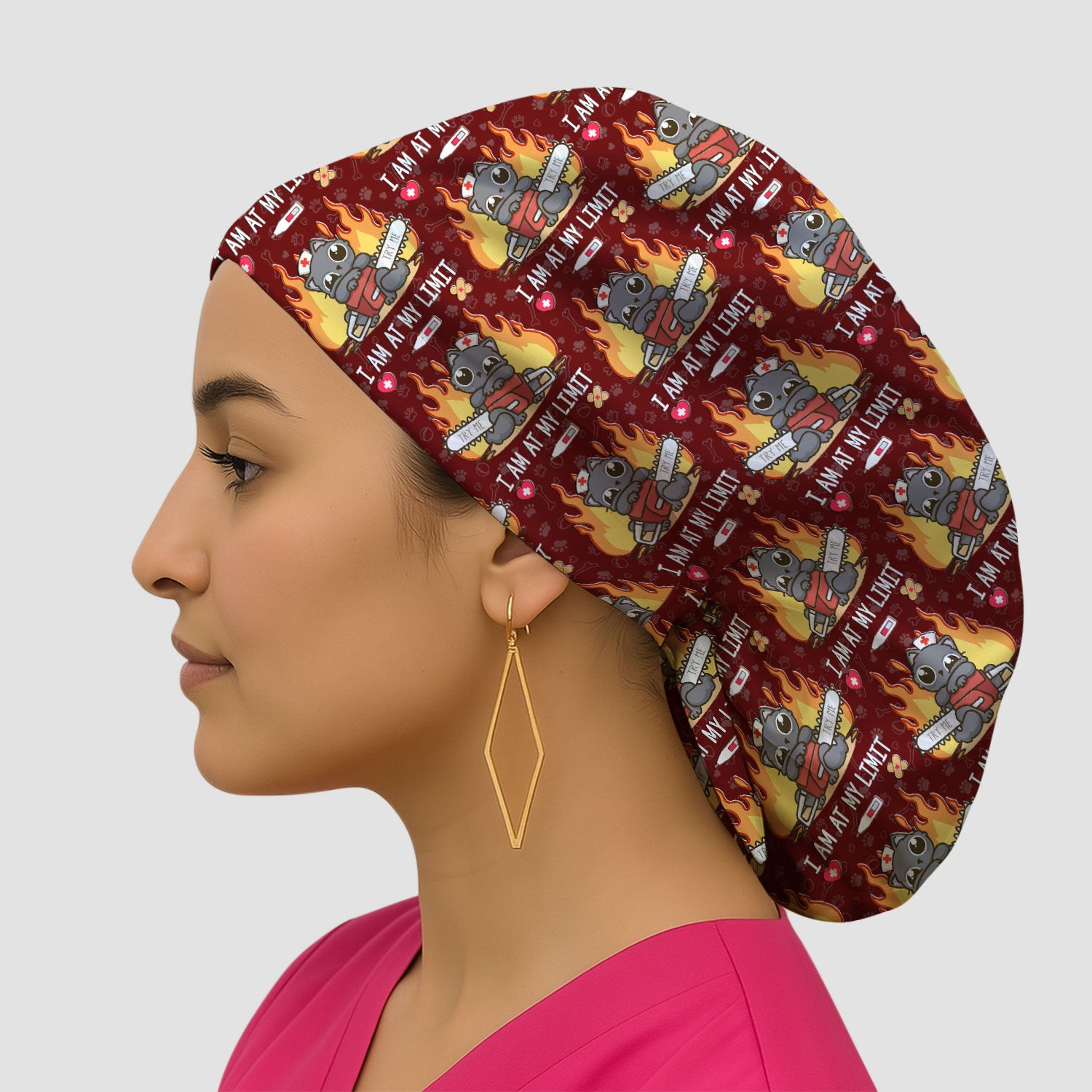 Funny Nurse Cat I Am At My Limit Cap, Bouffant Scrub Caps for Women