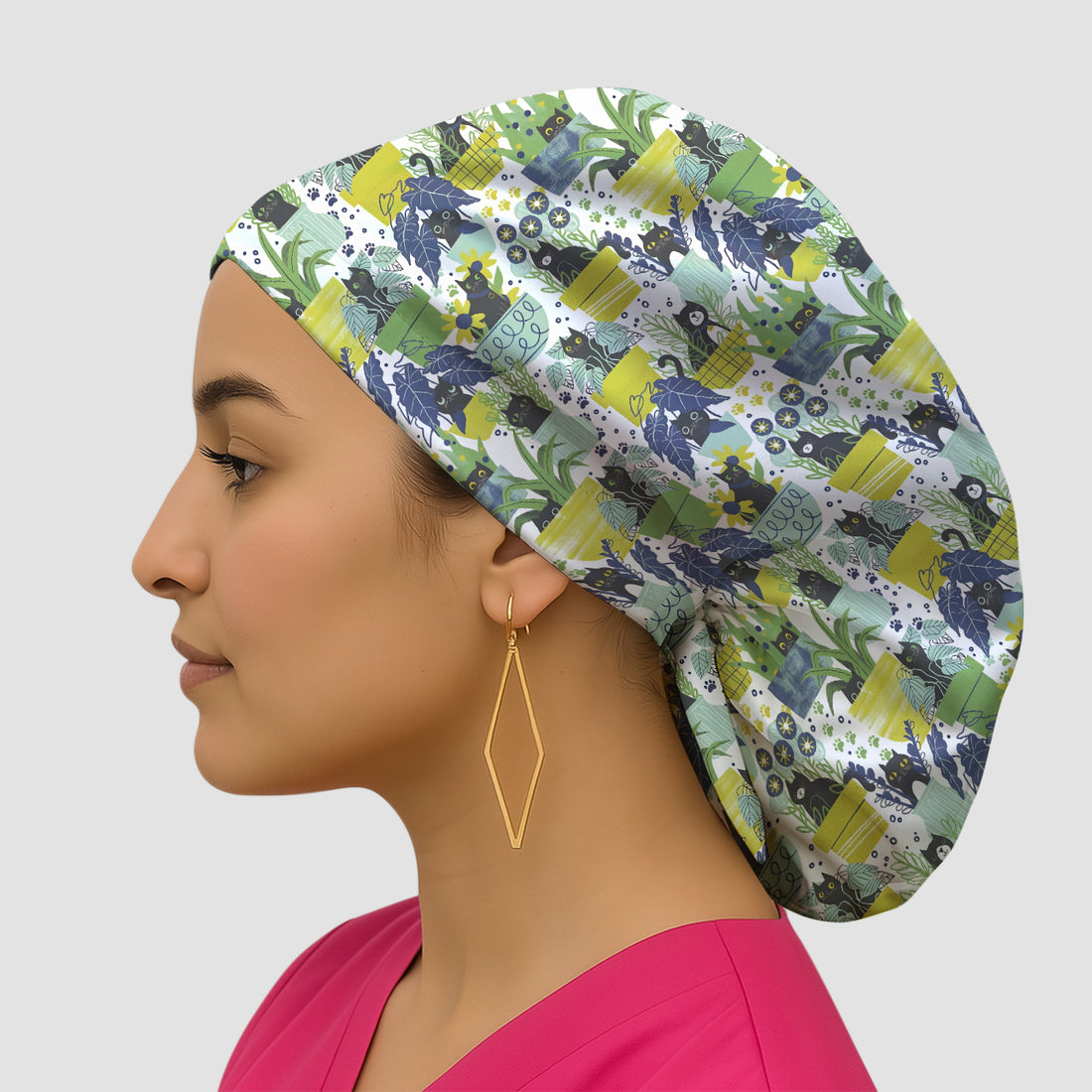 Black Cat Planter Garden Pattern Scrub Cap, Surgical Caps for Doctors