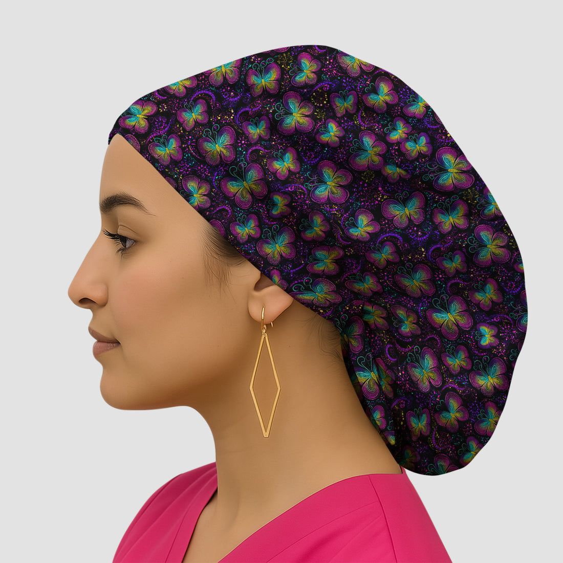 Cute Neon Butterfly Swirl Pattern Scrub Cap, Surgical Caps for Doctors