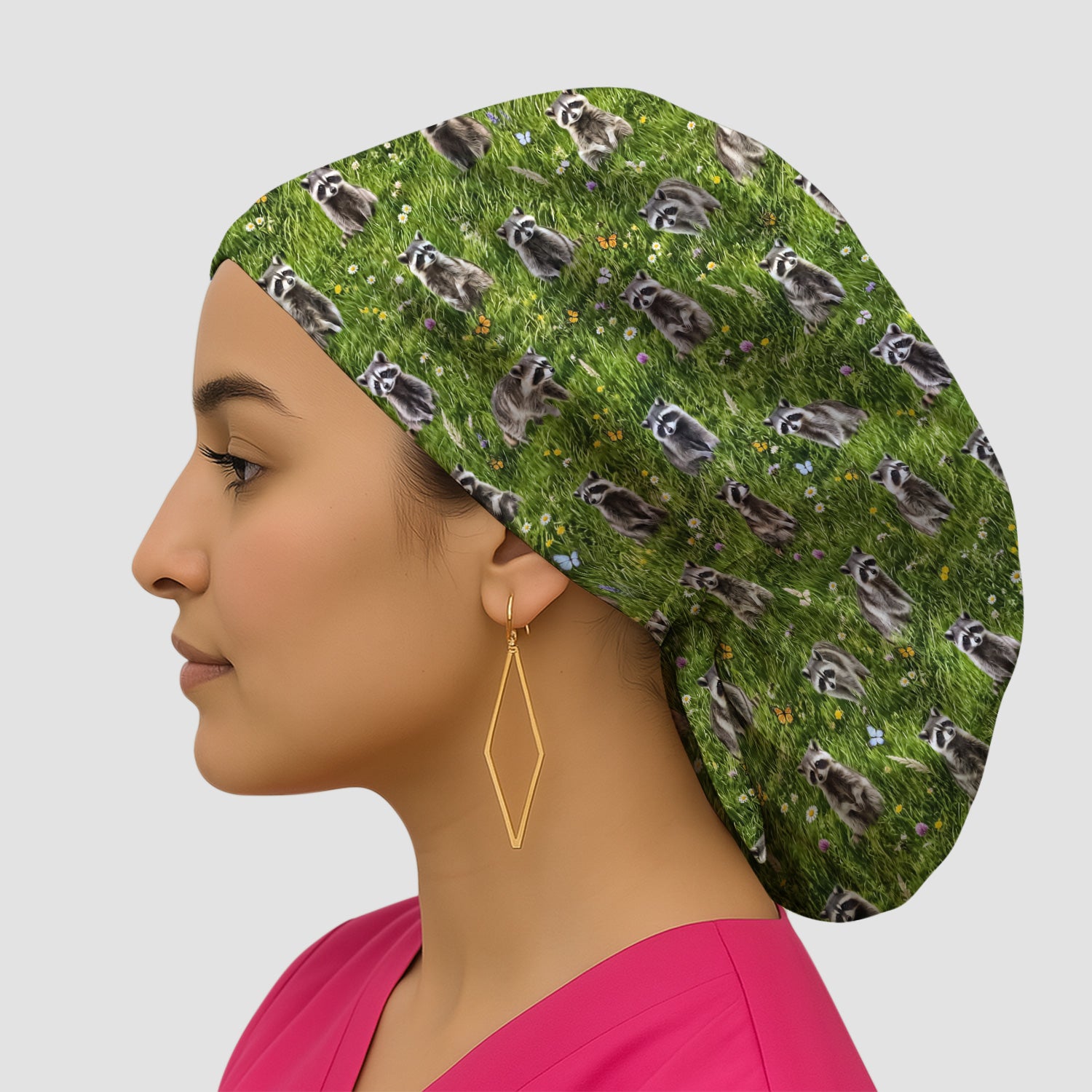 Raccoon Meadow Print Scrub Cap, Surgical Caps for Doctors