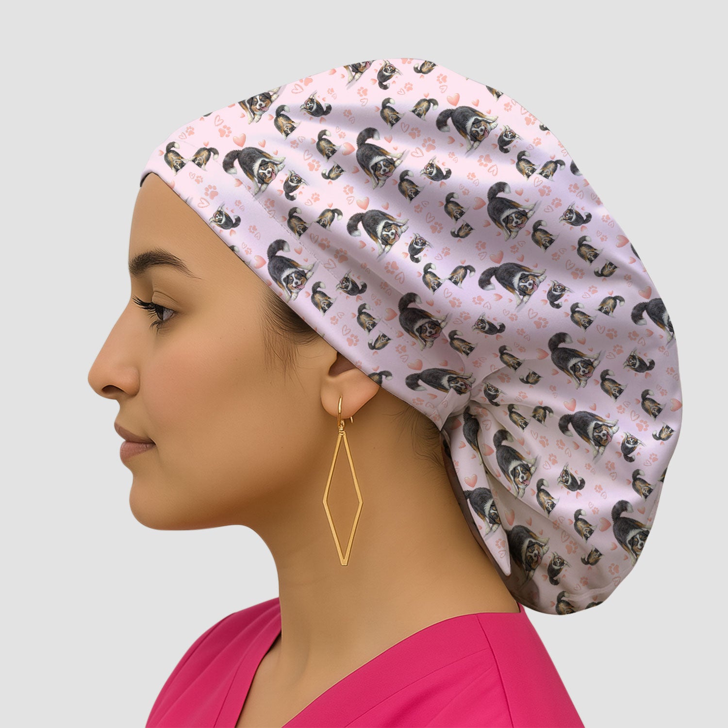 Playful Dog Heart Medical Print Cap, Bouffant Scrub Caps for Women