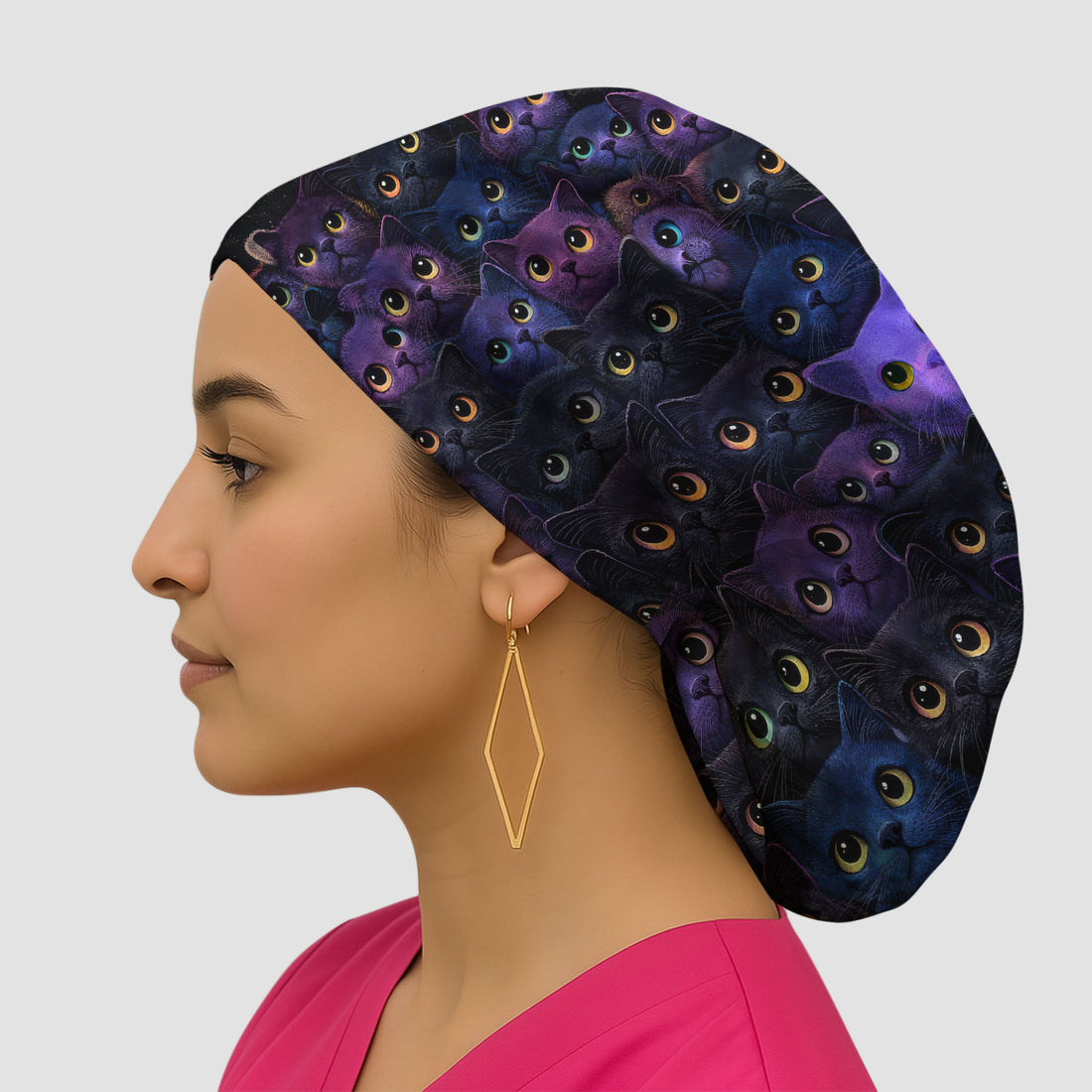 Cute Cat Eyes Medical Pattern, Bouffant Scrub Caps for Women, Comfortable Medical Wear