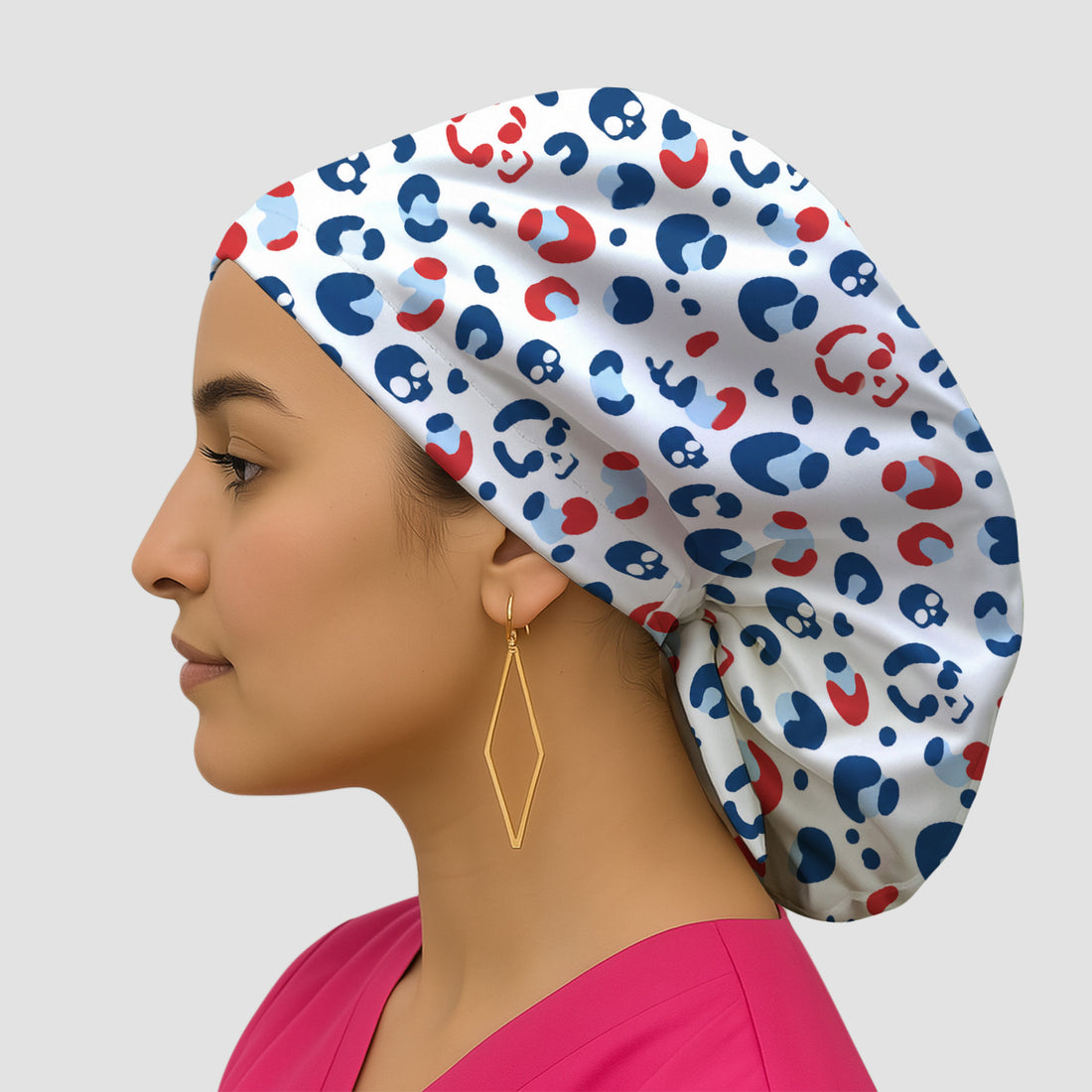 Red Blue Skull Leopard Pattern Scrub Cap, Surgical Caps for Doctors