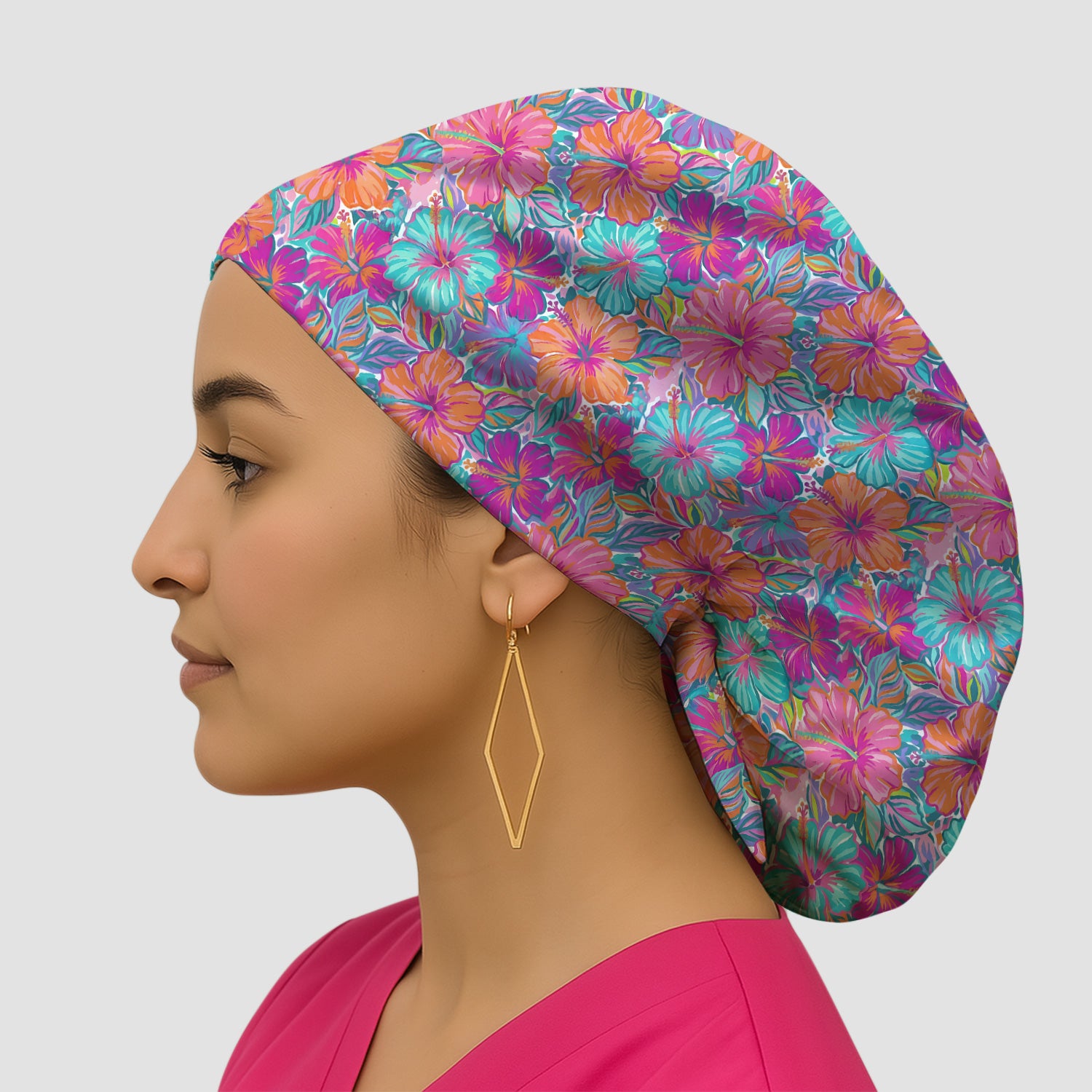 Vibrant Hibiscus Tropical Floral Pattern Scrub Cap, Surgical Caps for Doctors
