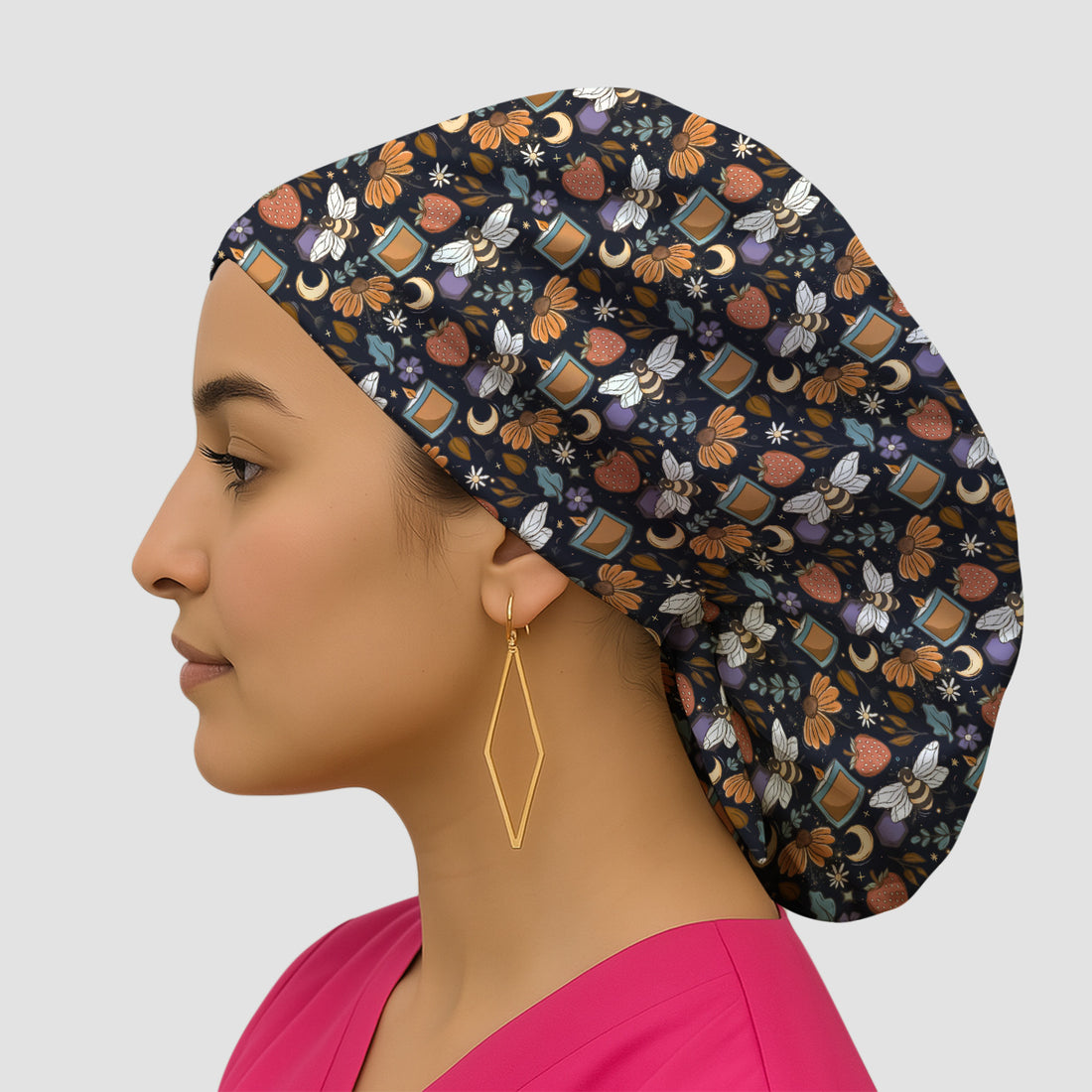 Bee Strawberry Floral Candle Pattern Scrub Cap, Surgical Caps for Doctors