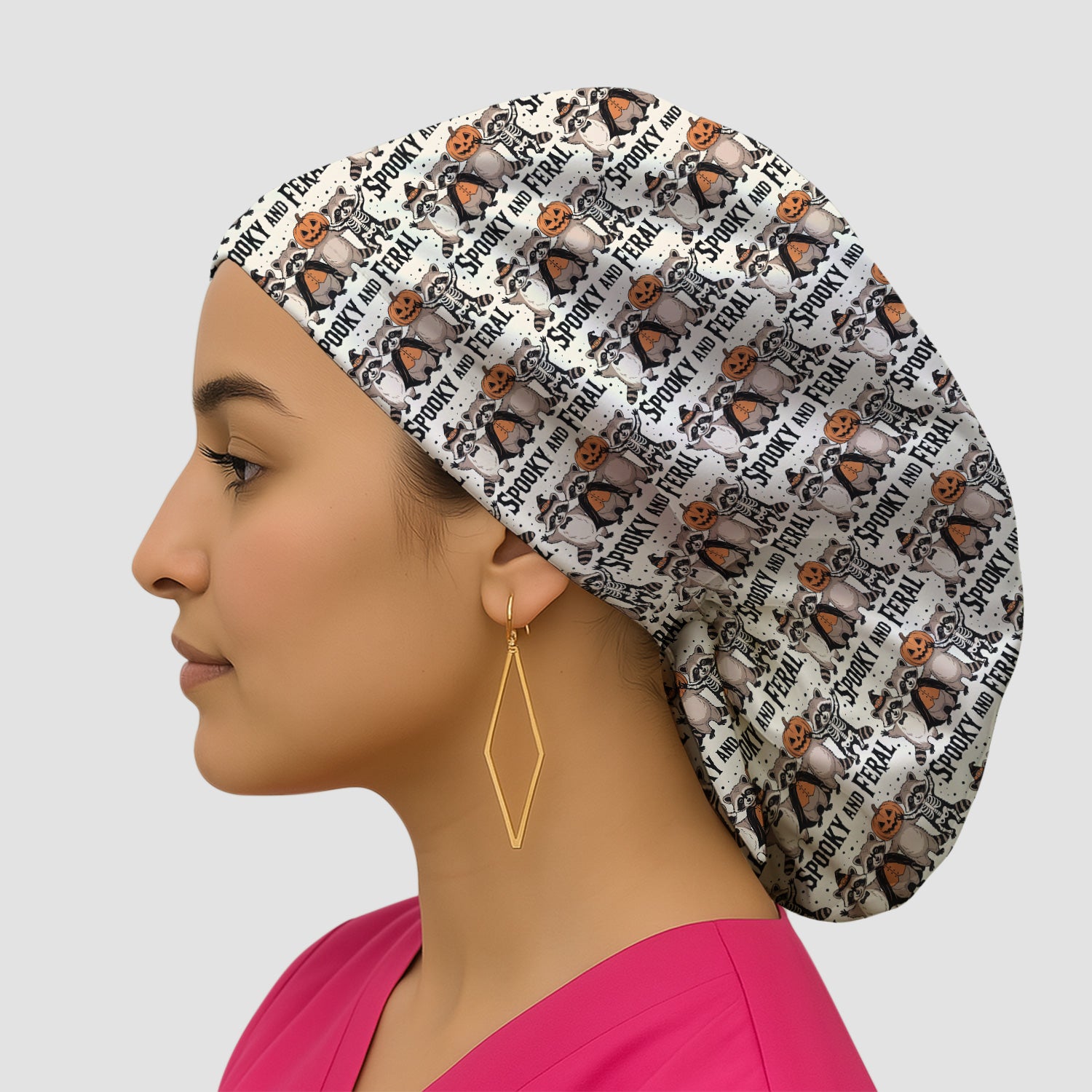 Spooky and Feral Raccoon Print Scrub Cap, Surgical Caps for Doctors