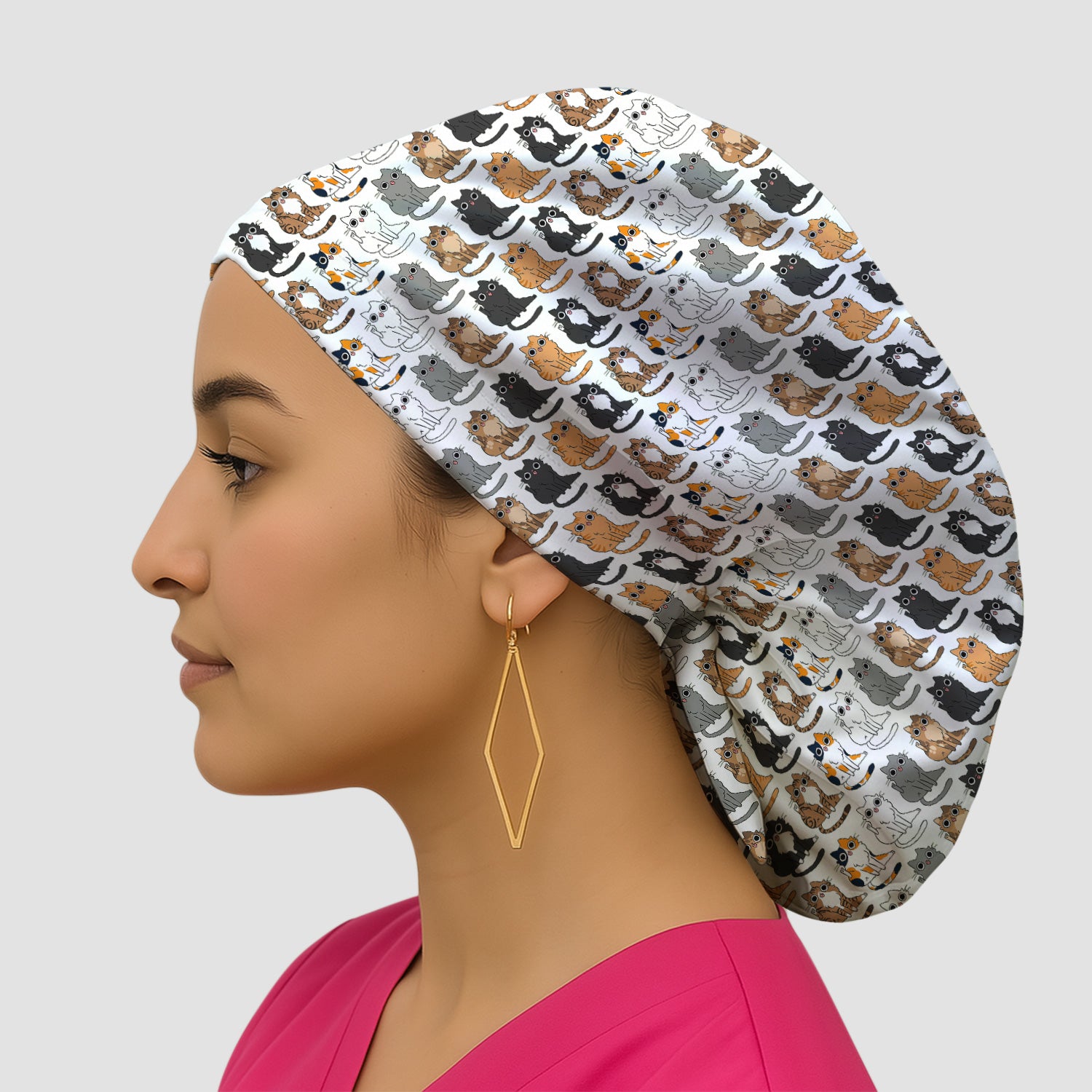Cute Cartoon Cat Pattern Scrub Cap, Bouffant Scrub Caps for Women