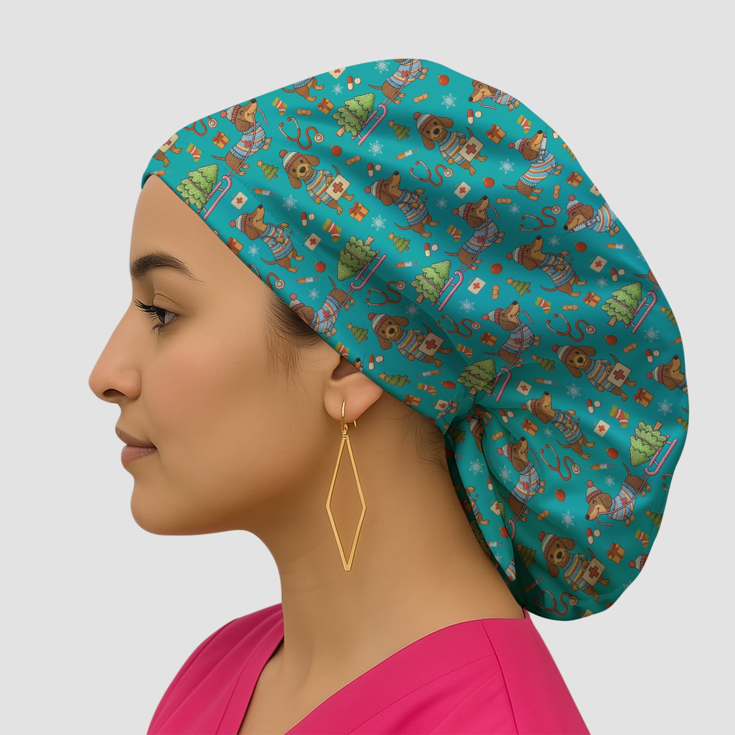 Dachshund Dog Scrub Cap For Nurse, Funny Wiener Dog Lover Gift, Cute Dog 3D Knit Pattern Hat