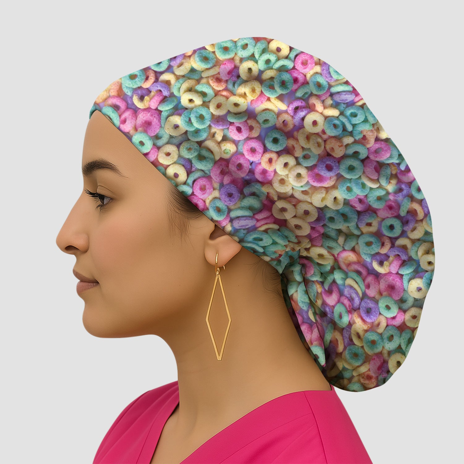 Colorful Cereal Loops Pattern Print Cap, Bouffant Scrub Caps for Women