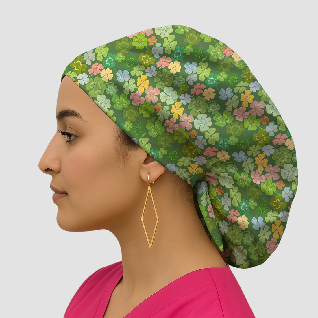 Colorful Shamrock Clover Pattern Caps, Bouffant Scrub Caps for Women