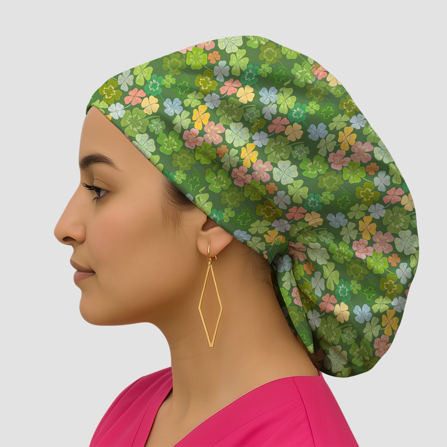 Colorful Shamrock Clover Pattern Caps, Bouffant Scrub Caps for Women