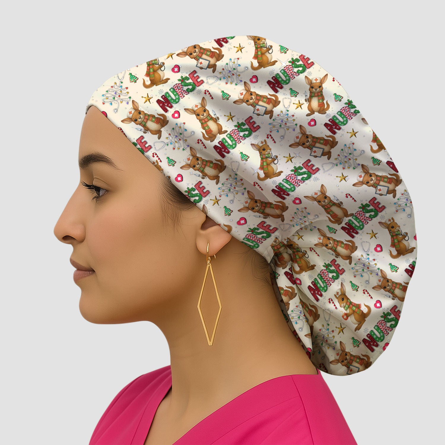 Aussie Kangaroo Christm Bouffant Scrub Caps for Women - Funny Holiday Nursing Gift - Breathable Fabrics Caps Uniform