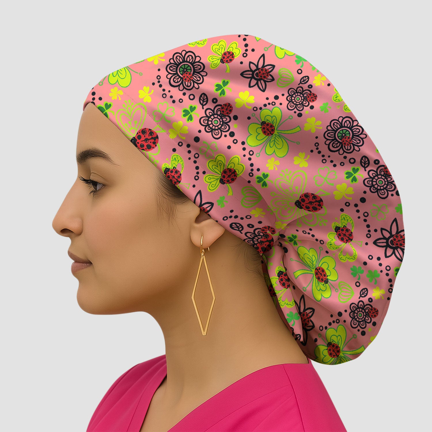 Ladybug Clover Floral Pattern Print Caps, Breathable Fabrics Caps Uniform