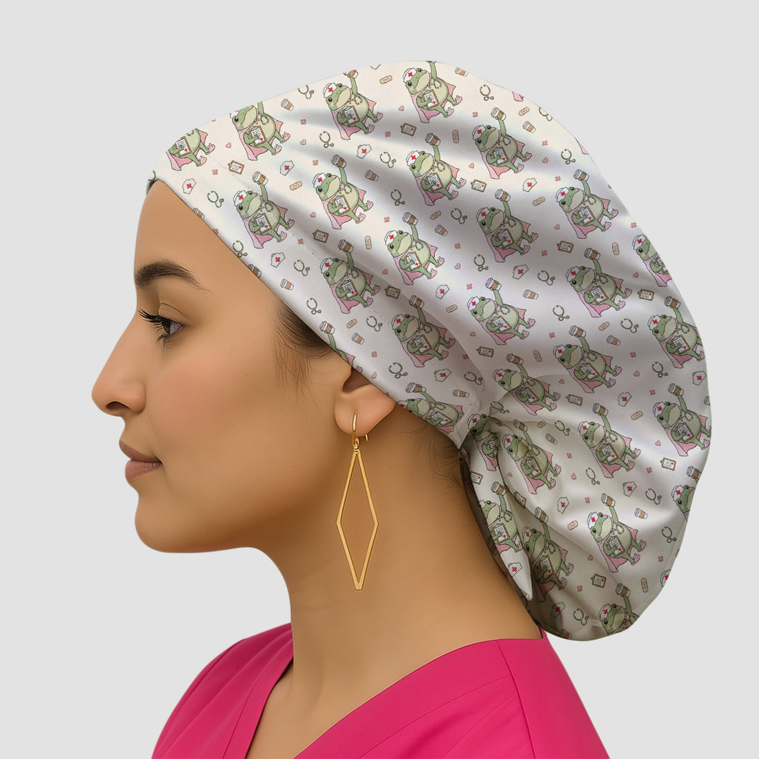 Cute Super Nurse Frog Pattern Scrub Cap, Surgical Caps for Doctors