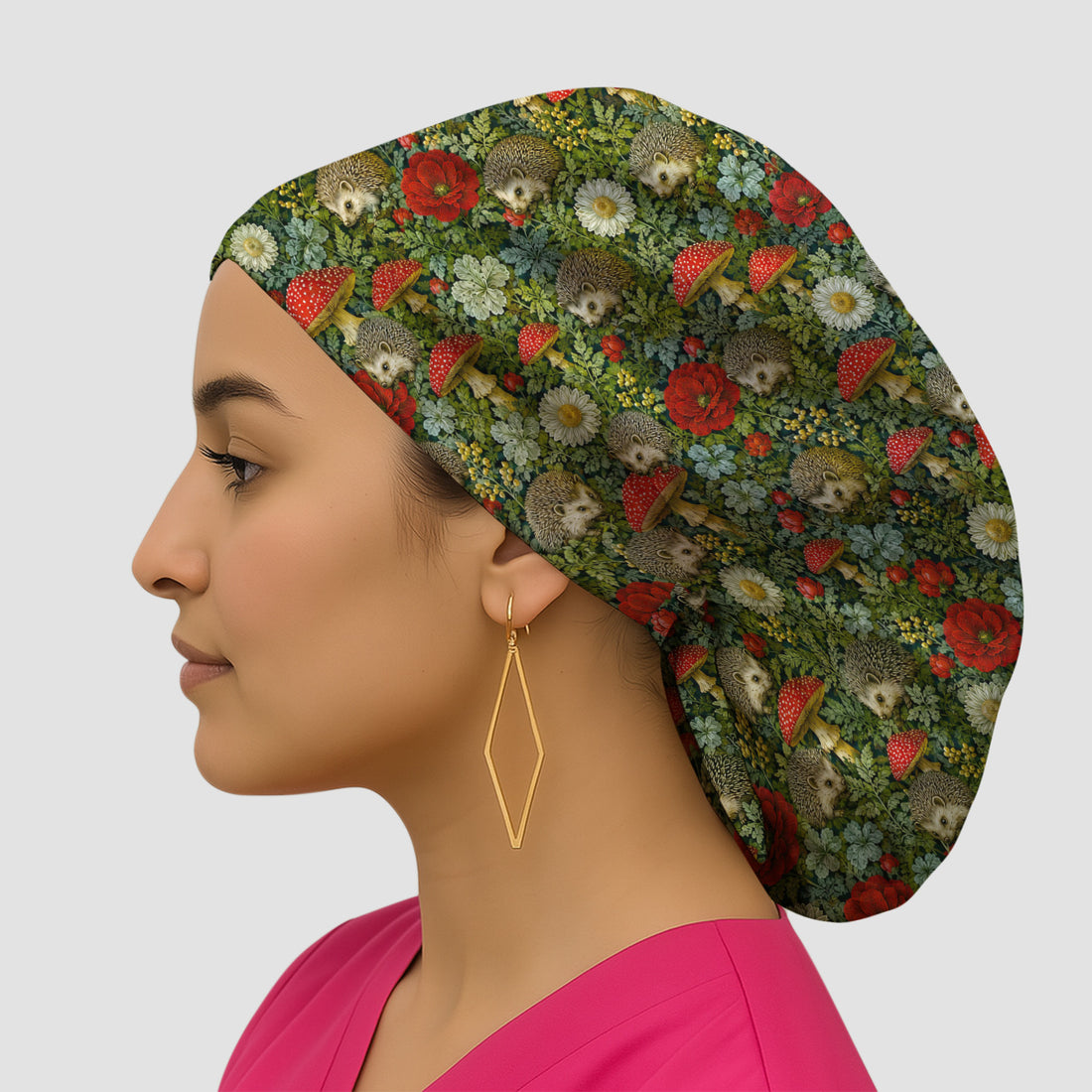 Enchanted Woodland Hedgehog Nurse for Pediatric Nurses, RN, CNA, Garden Medical Scrub Cap, Surgical Caps for Doctors