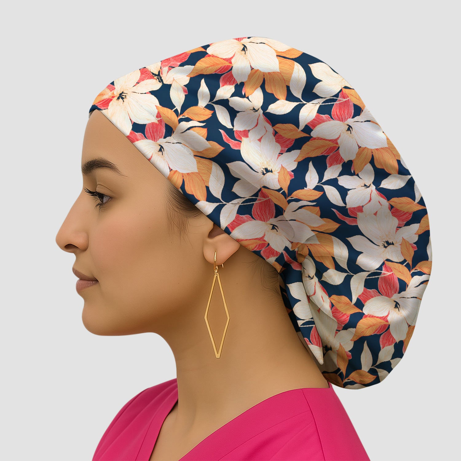 Elegant Ivory Lily Leaves Pattern Scrub Cap, Surgical Caps for Doctors