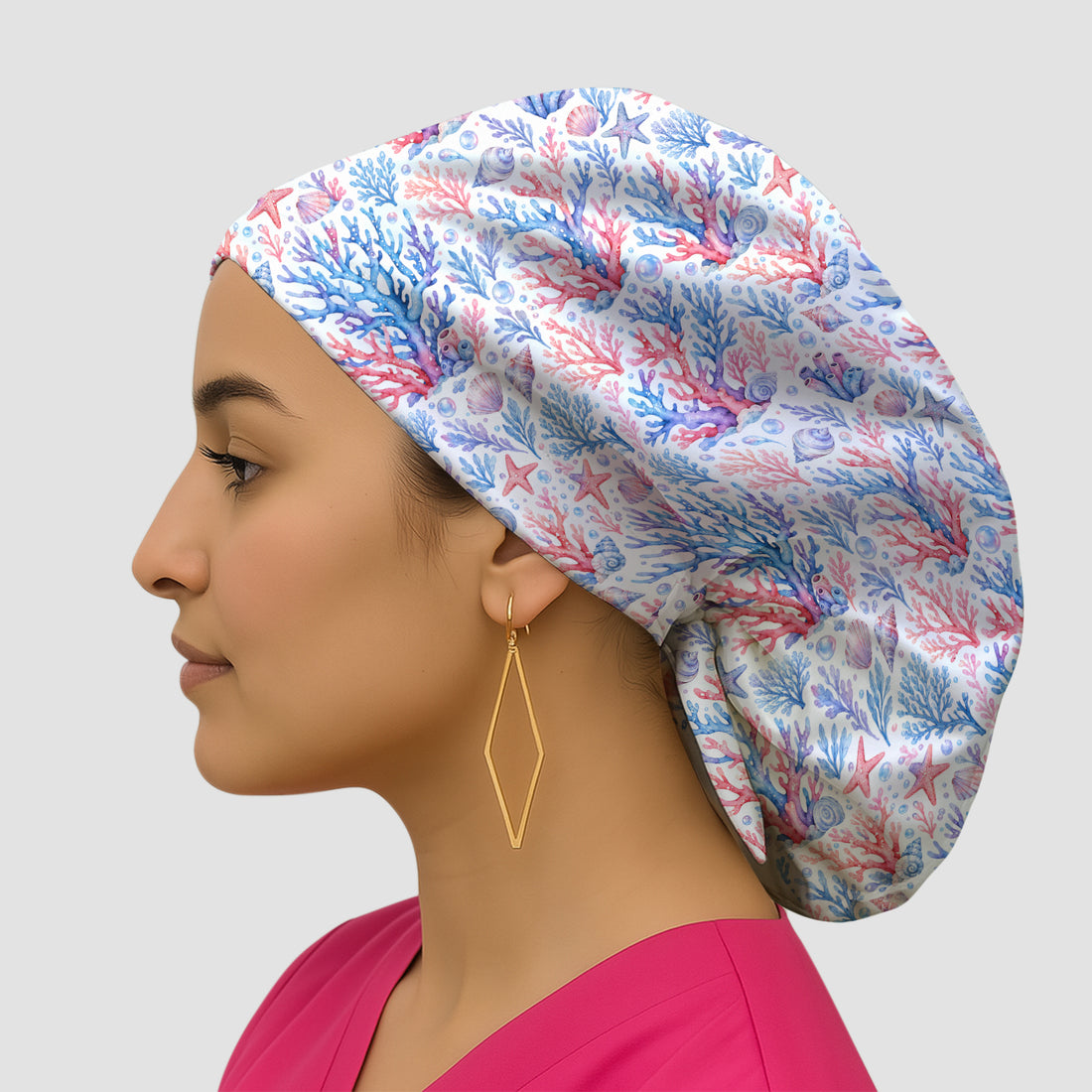 Watercolor Coral Reef Pattern Scrub Cap, Surgical Caps for Doctors