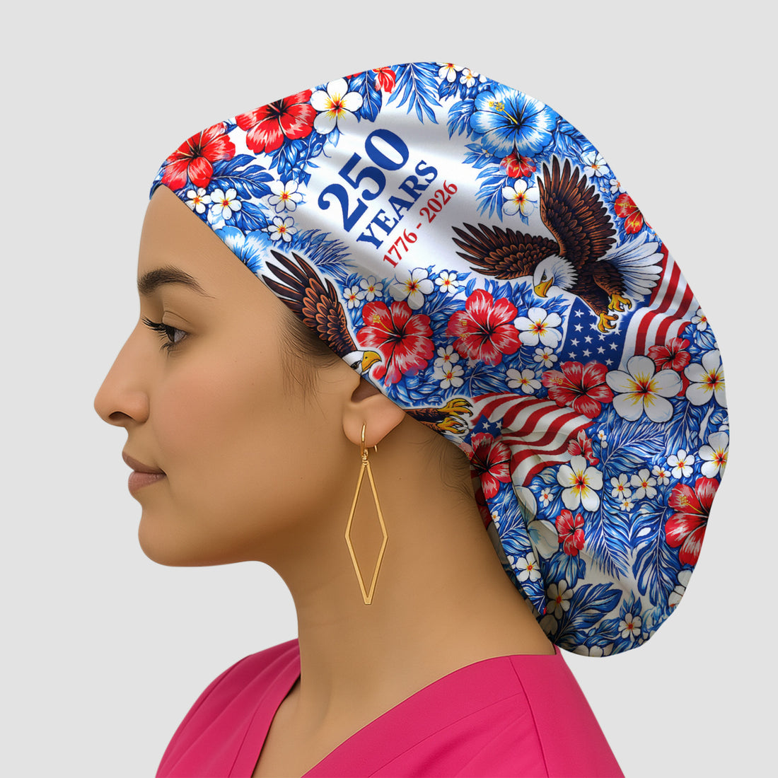 Patriotic Eagle Floral Pattern, America 250 Medical Scrub Cap, Surgical Caps for Doctors