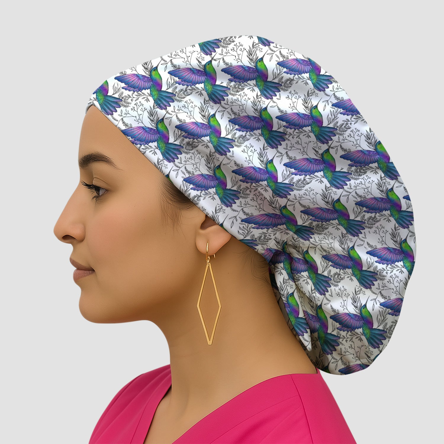 Colorful Hummingbird Flying Botanical Pattern Scrub Cap, Surgical Caps for Doctors