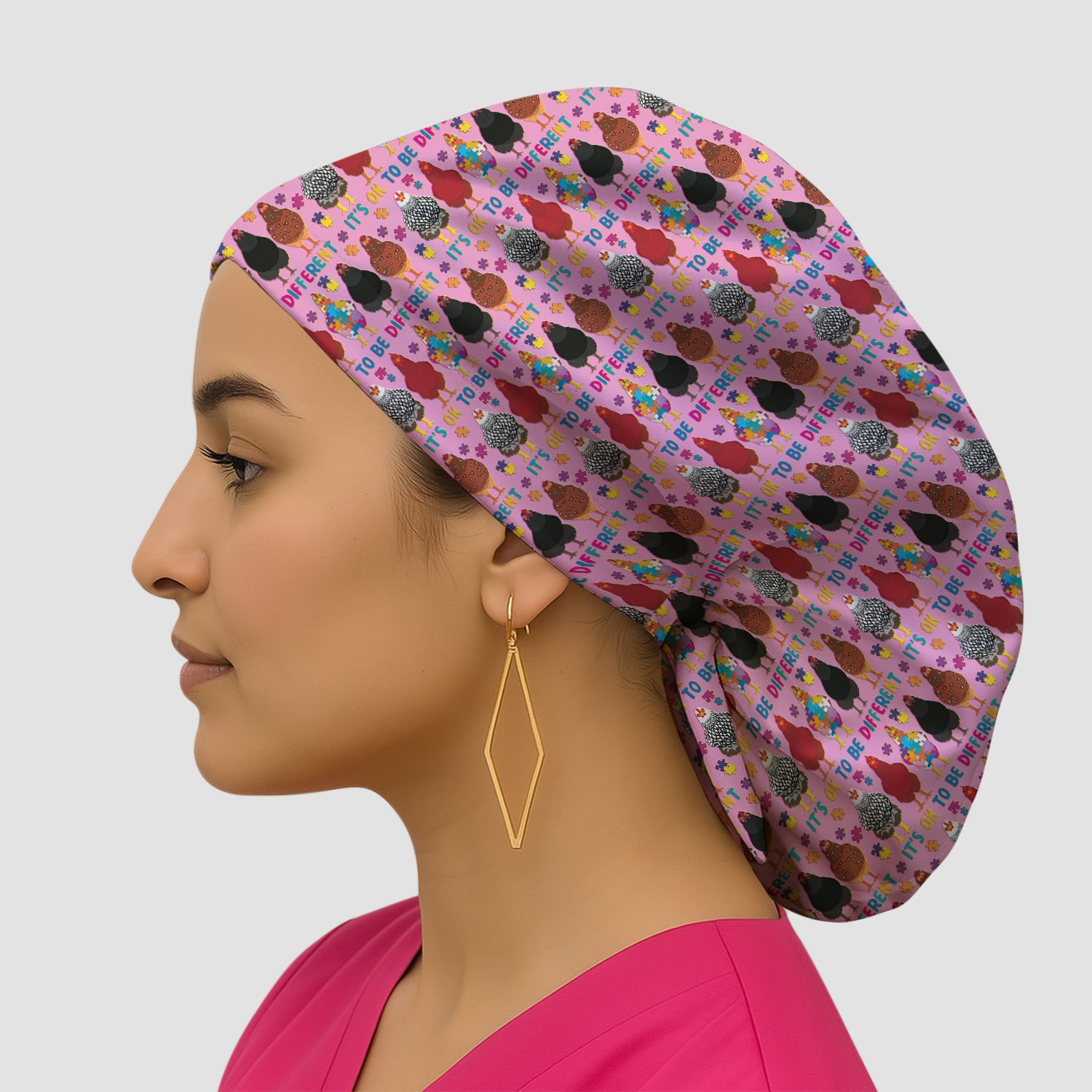Autism Chicken It’s OK to Be Different Print Cap, Bouffant Scrub Caps for Women