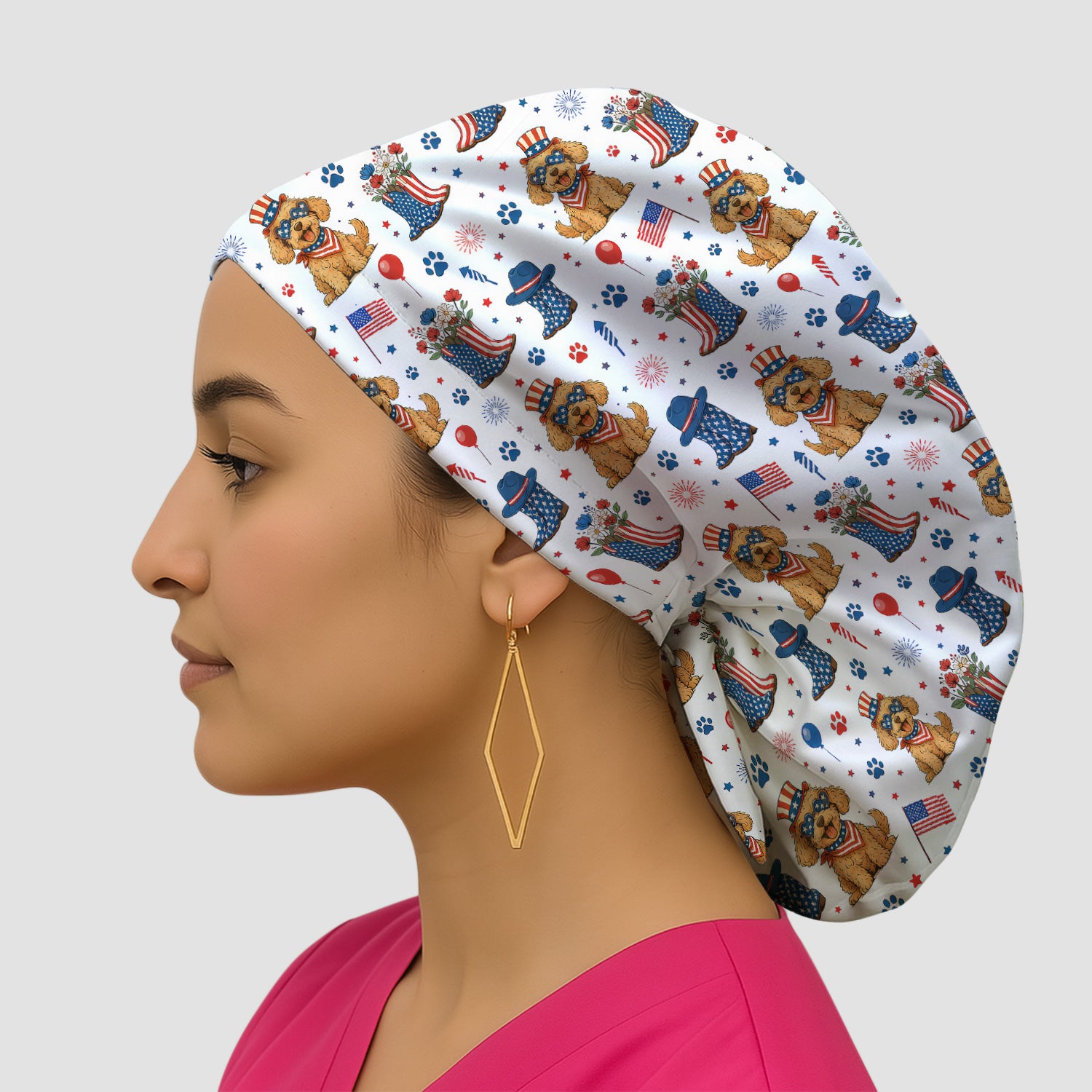 Patriotic Puppy Cowboy Boots Pattern Scrub Cap, Surgical Caps for Doctors