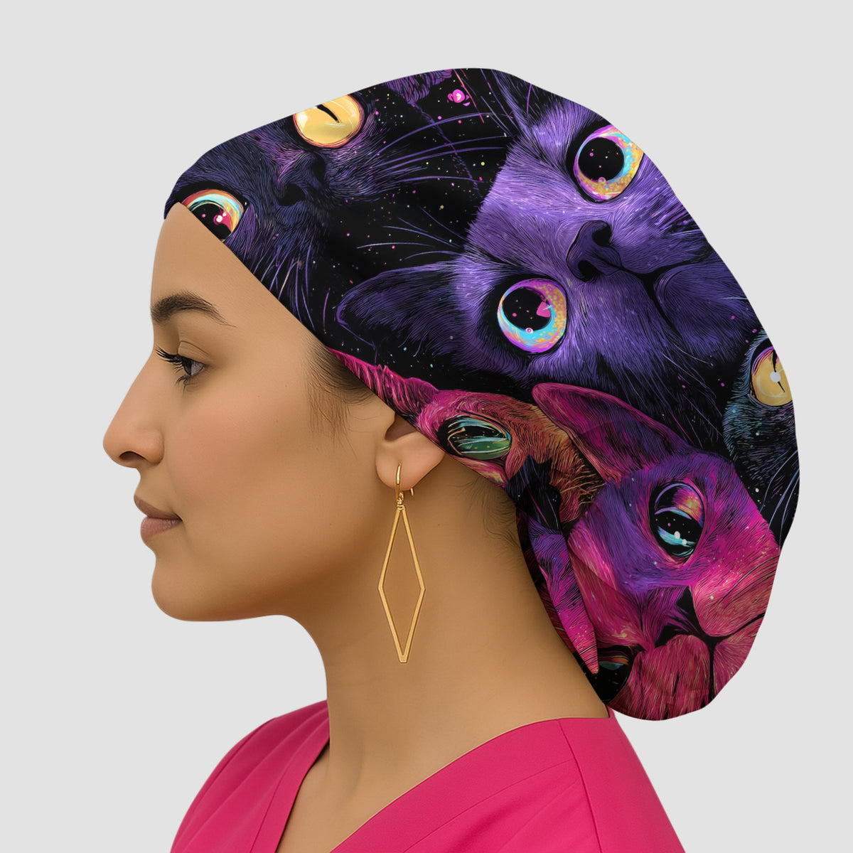 Colorful Neon Cat Faces Scrub Cap, Surgical Caps for Nurses