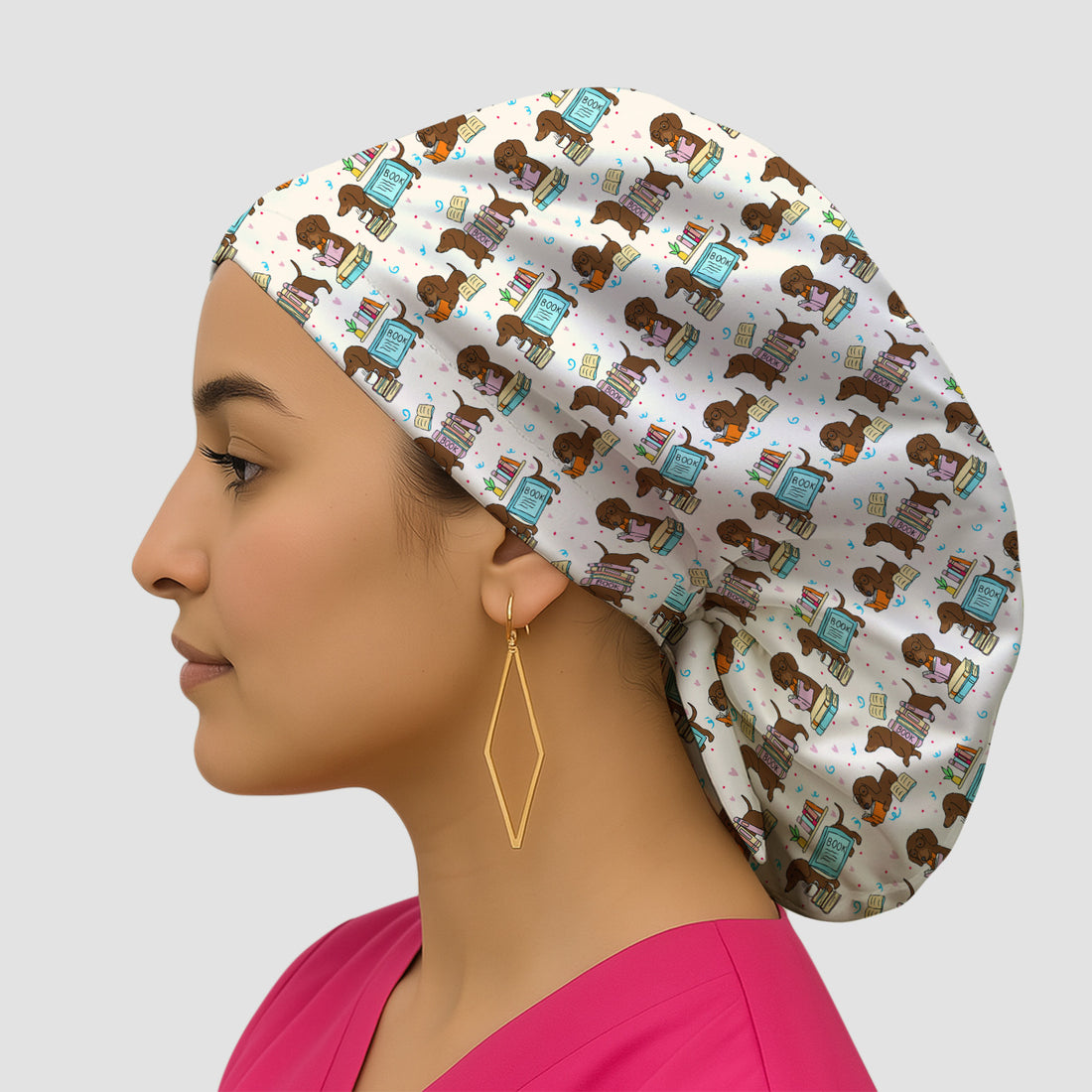 Cute Bookish Dachshund Reading Scrub Cap, Surgical Caps for Doctors