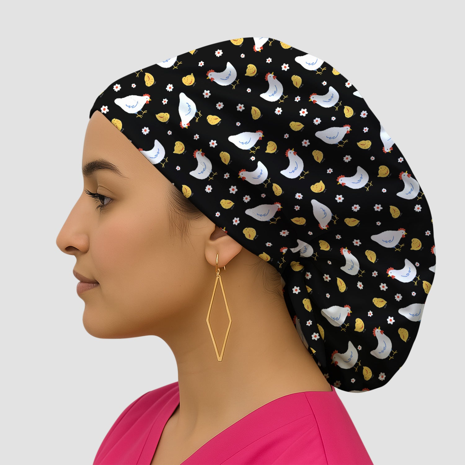 Chicken And Cute Chicks Pattern Caps, Bouffant Scrub Caps for Women