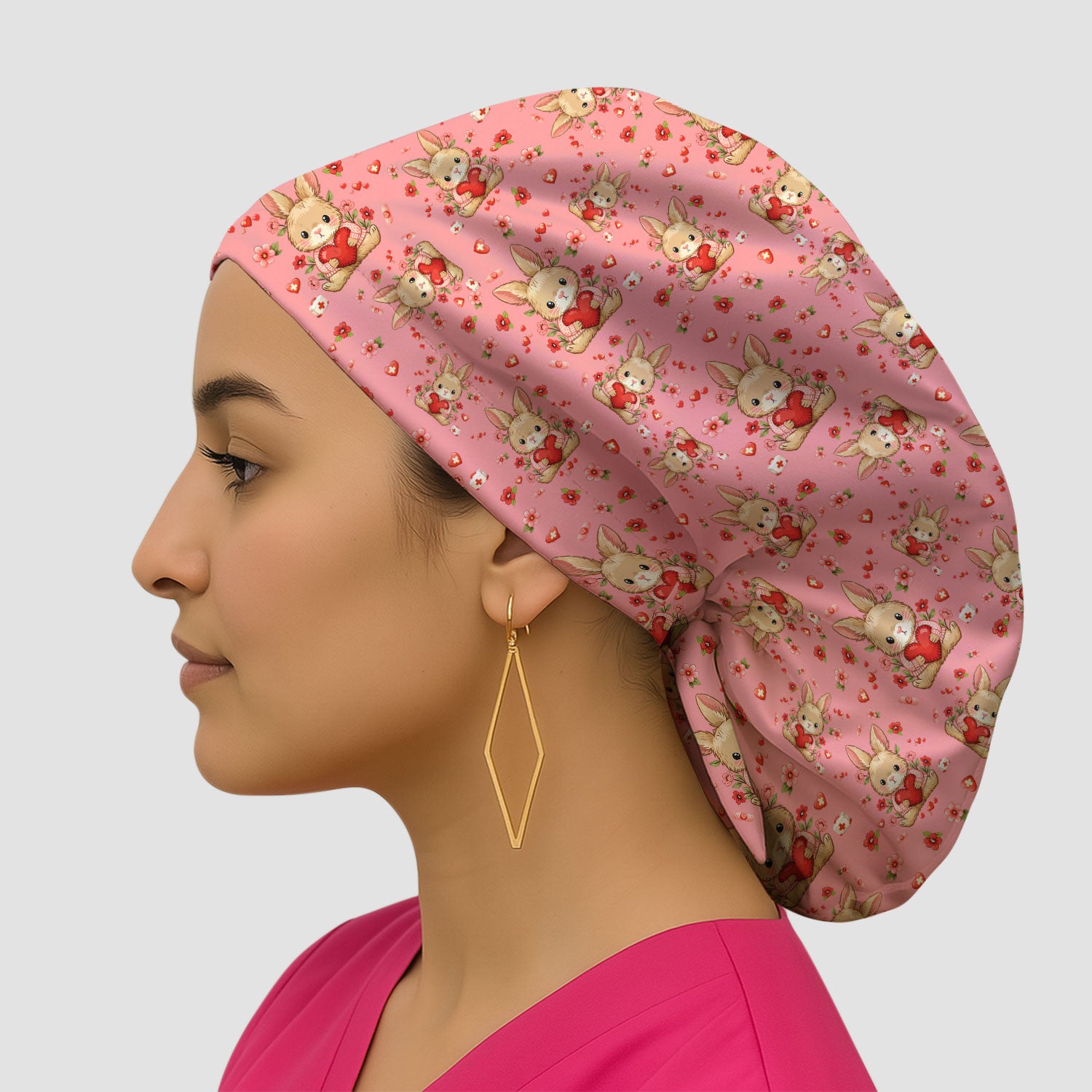Adorable Bunny Heart Healthcare Design Cap, Bouffant Scrub Caps for Women