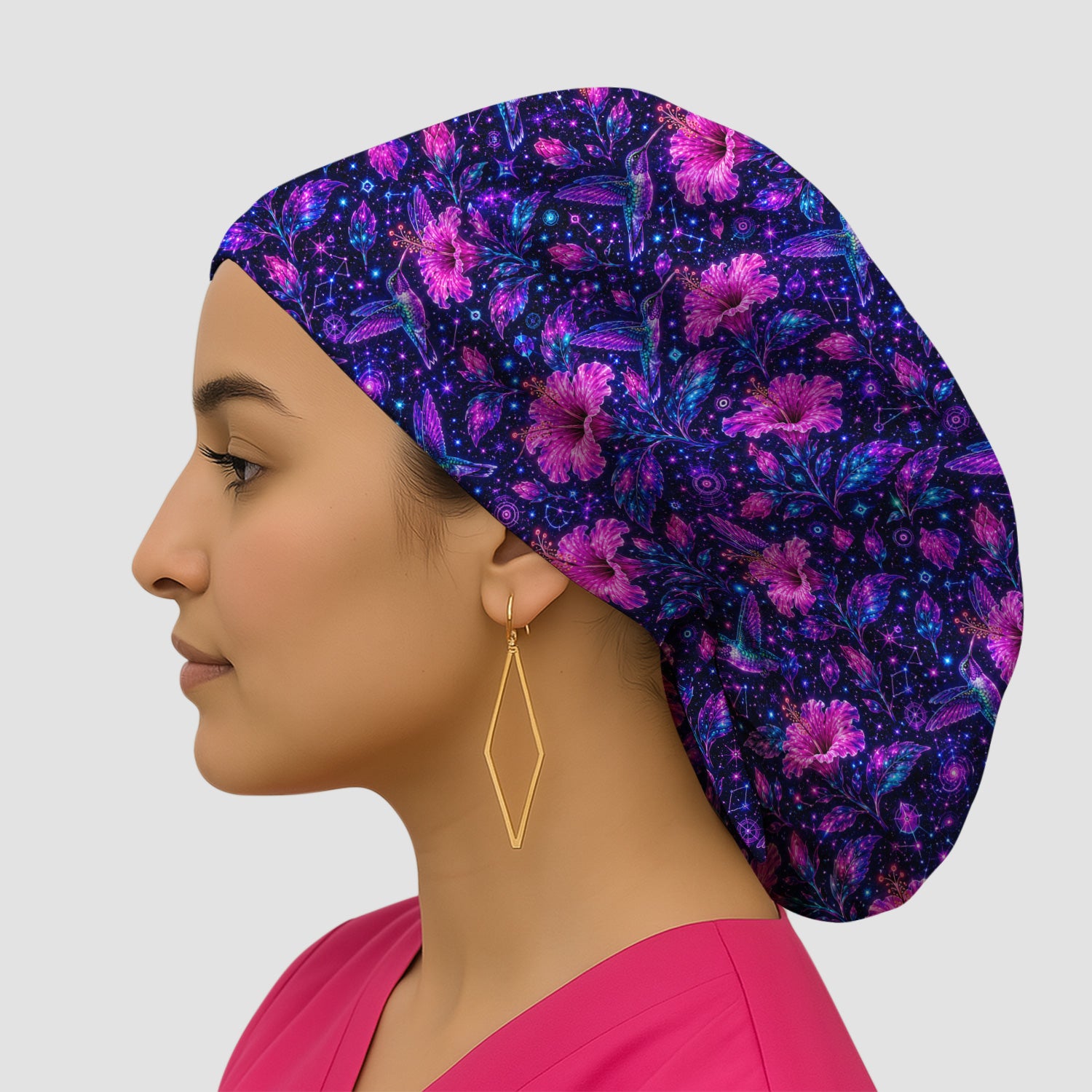 Galaxy Floral Hummingbird Nurse Pattern Scrub Cap, Surgical Caps for Doctors