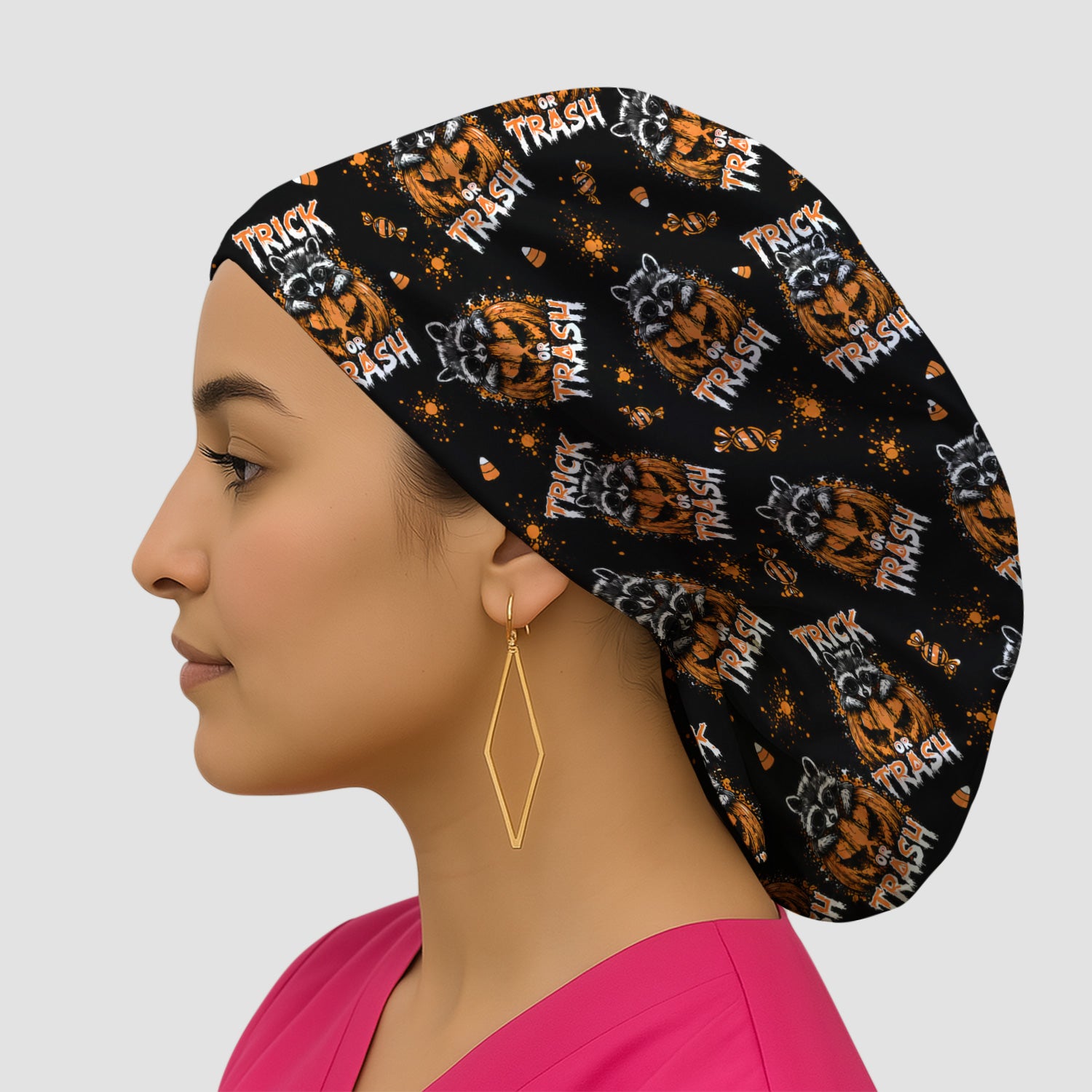 Funny Halloween Trick Or Trash Raccoon Scrub Cap, Surgical Caps for Doctors
