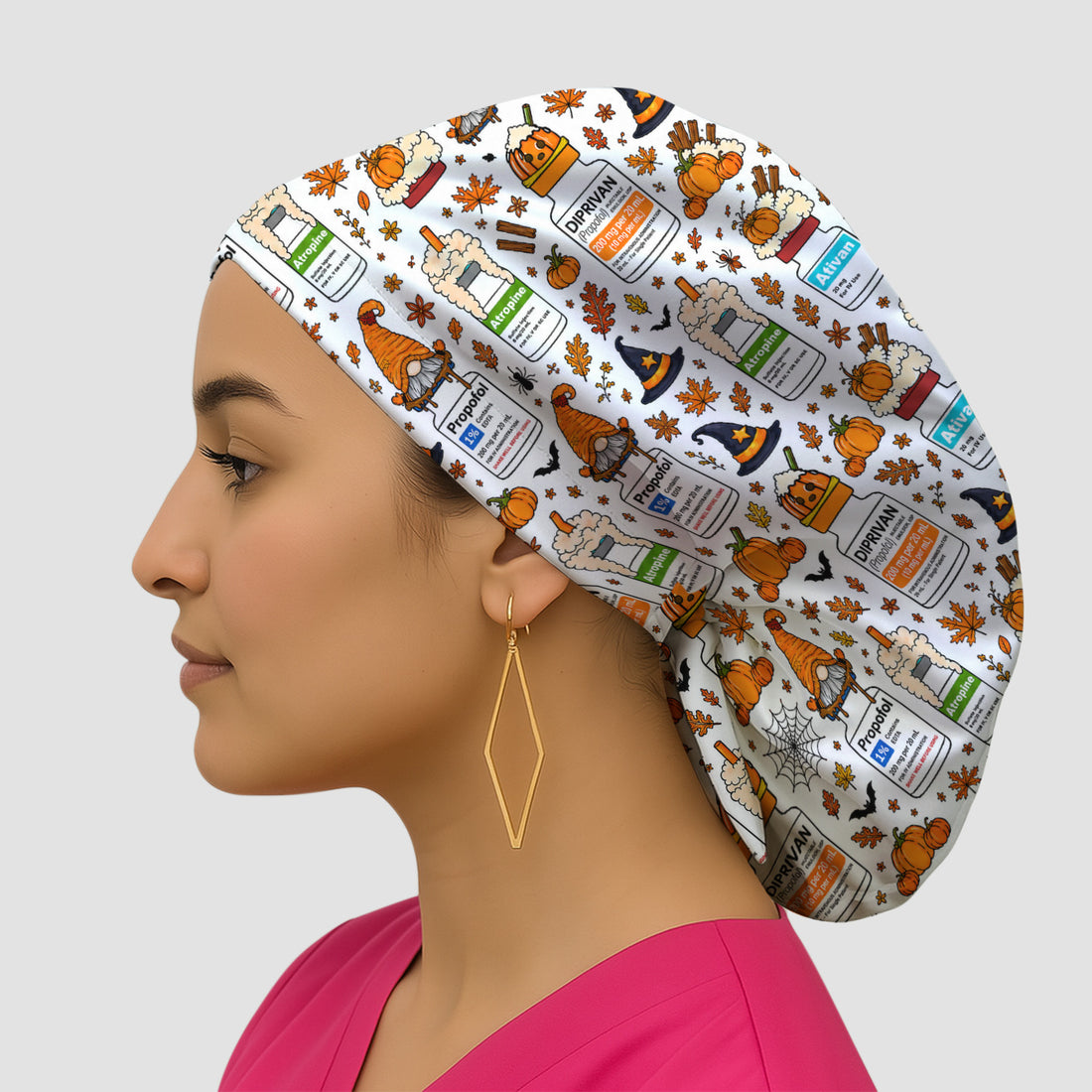 Funny Witch Hat & Pumpkin Print Scrub Cap, Surgical Caps for Doctors