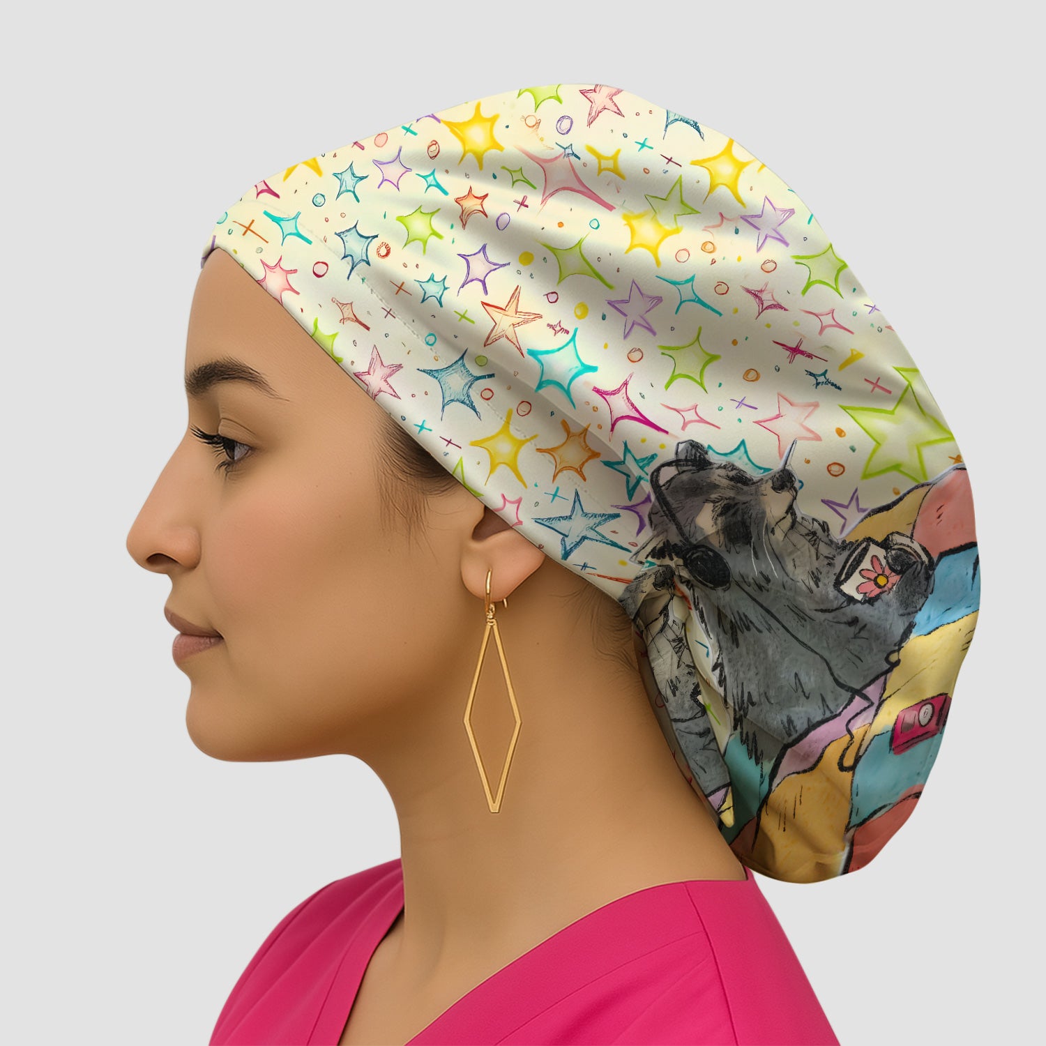 Chill Raccoon Starry Music Pattern Scrub Cap, Surgical Caps for Doctors