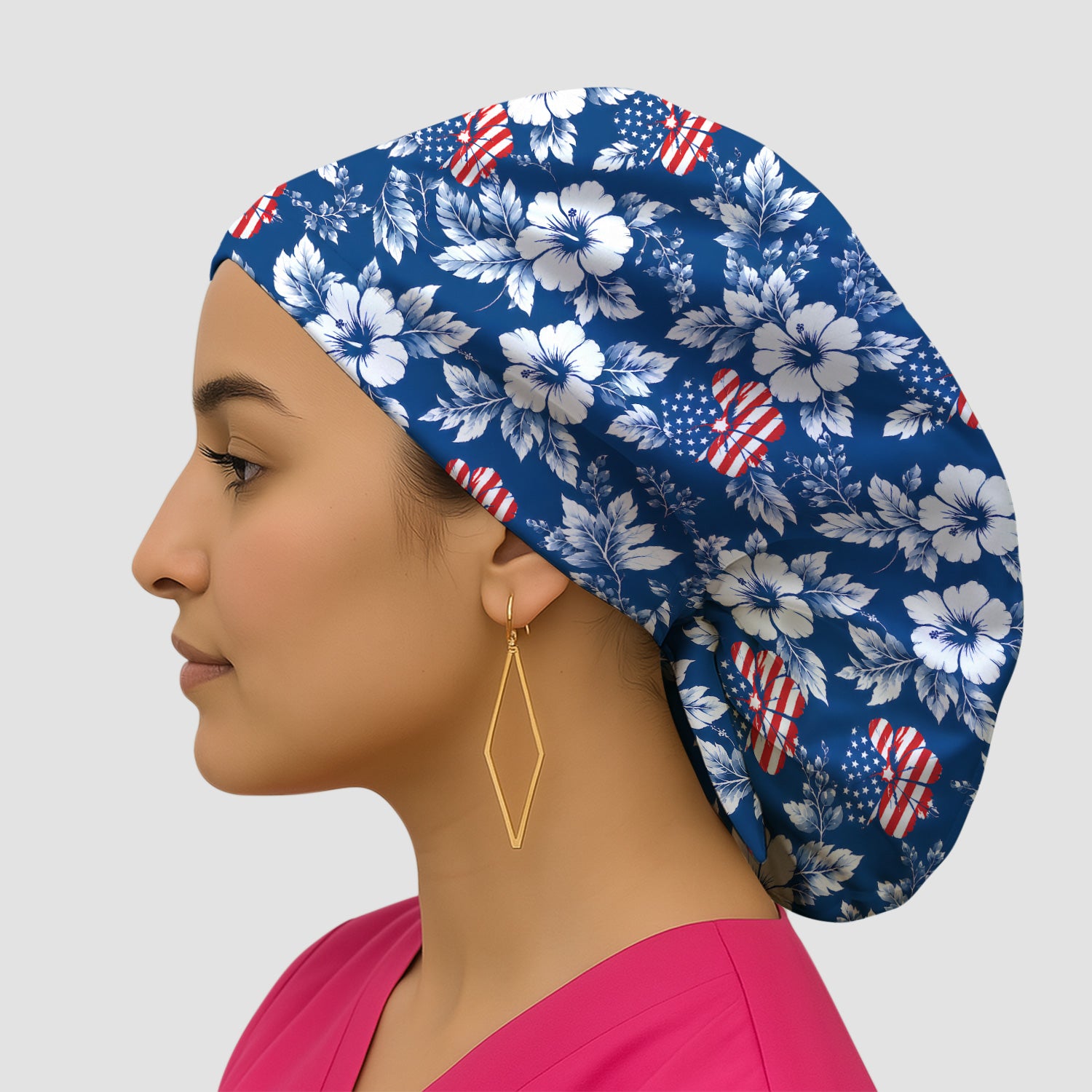 Patriotic Butterfly Floral Nurse for RN & CNA, American Flag Healthcare Workers Uniform Scrub Cap, Surgical Caps for Doctors