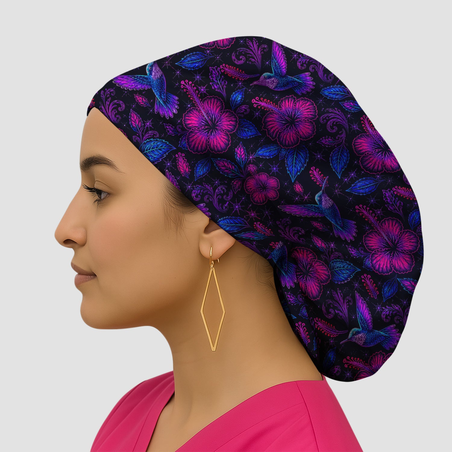 Tropical Hummingbird Hibiscus Floral Pattern Scrub Cap, Surgical Caps for Doctors