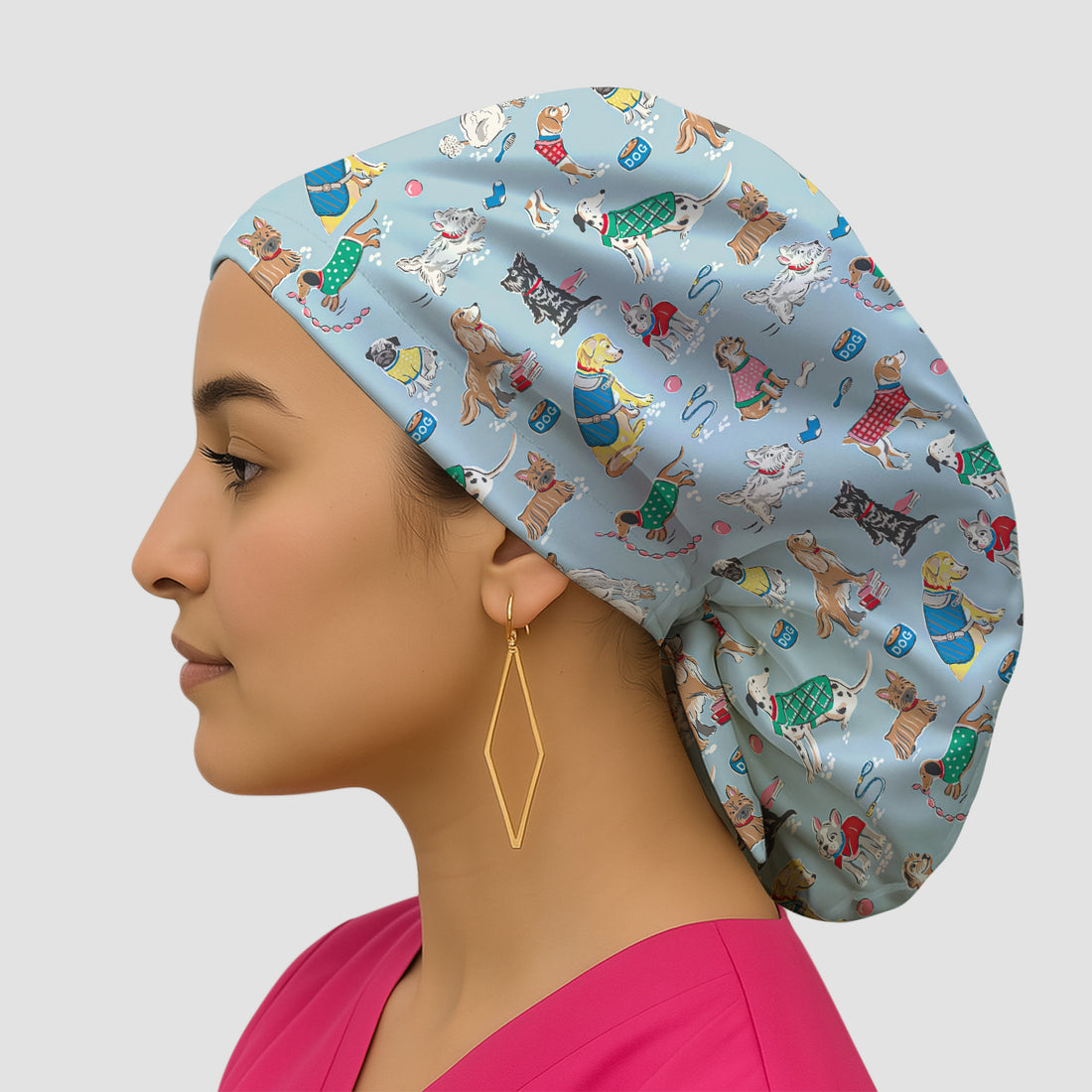 Cute Dog Wearing Sweater Playing Ball Pattern Scrub Cap, Bouffant Scrub Caps for Women