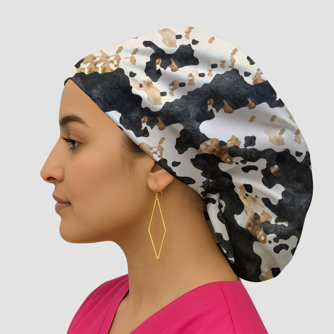 Classic Cow Print Pattern Scrub Cap, Breathable Fabrics Caps Uniform