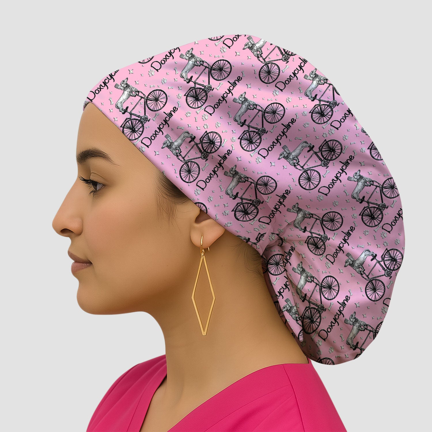 Funny Doxycycline Dog Bicycle Print Scrub Cap, Surgical Caps for Doctors