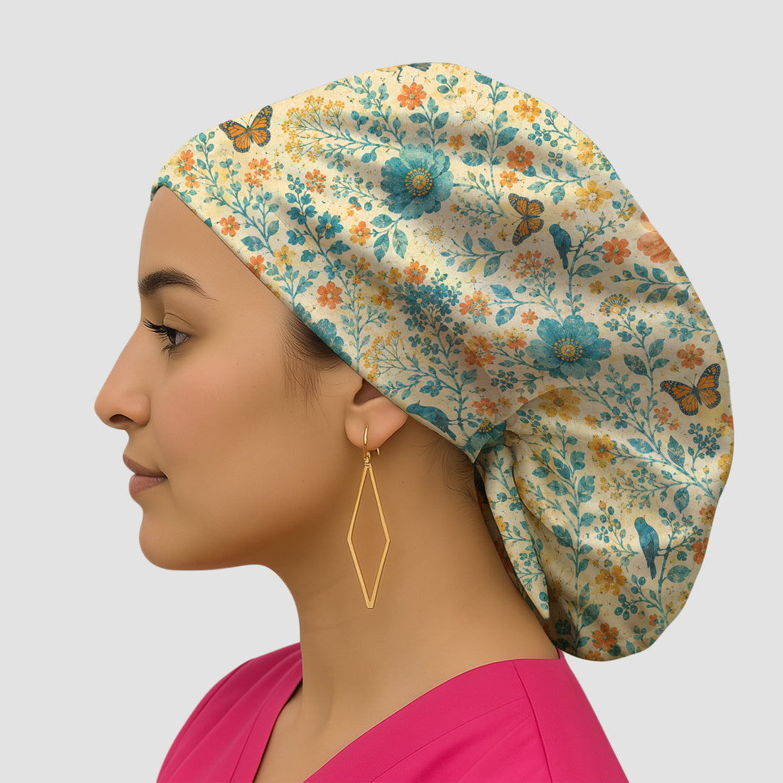 Vintage Floral Bird Butterfly Pattern Scrub Cap, Surgical Caps for Doctors