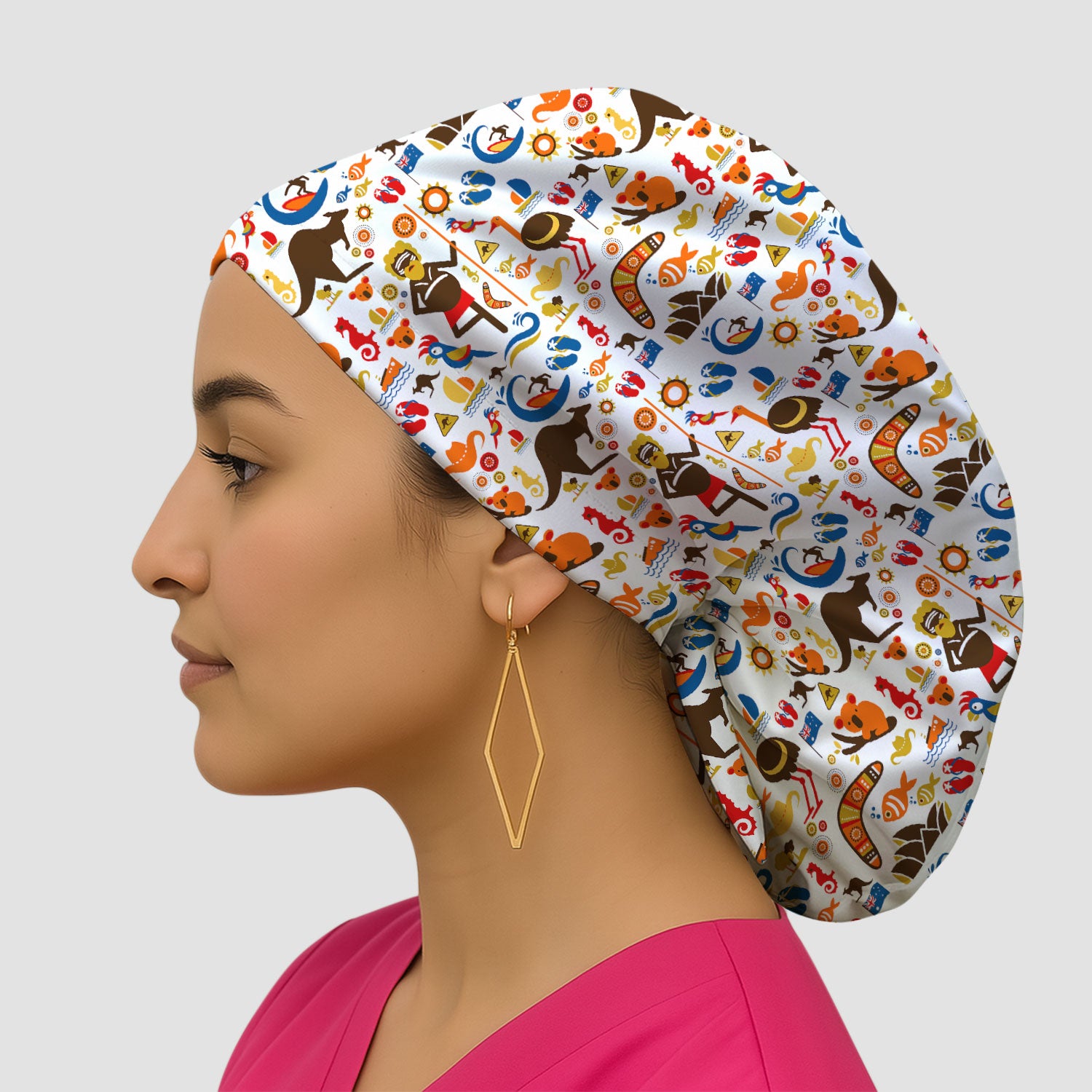 Indigenous Inspired Icon Scrub Cap, Australia Culture Pattern Nurse Hat, Comfortable Scrubs For Nursing