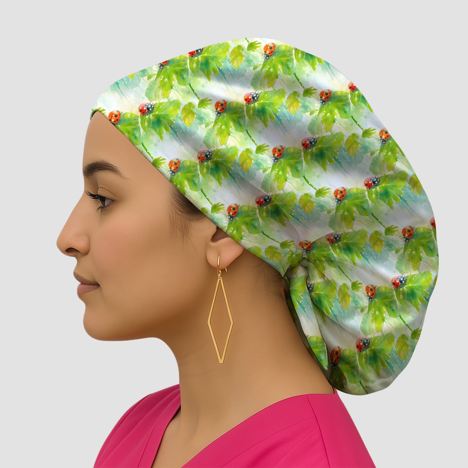 Ladybugs On Rainy Leaves Pattern Scrub Cap, Surgical Caps for Doctors