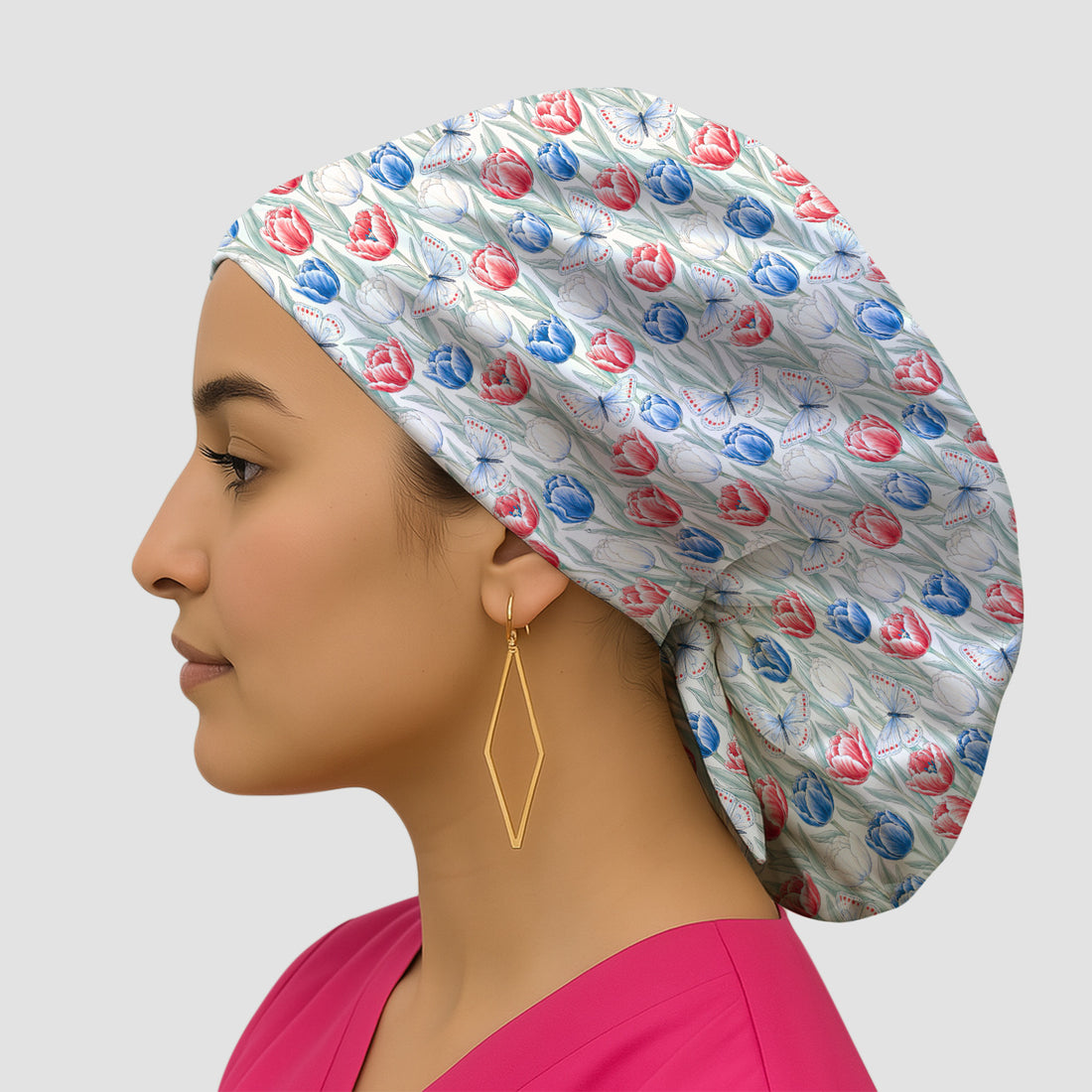 Patriotic Tulip Butterfly Nurse for RN, CNA, Healthcare Workers Scrub Cap, Surgical Caps for Doctors