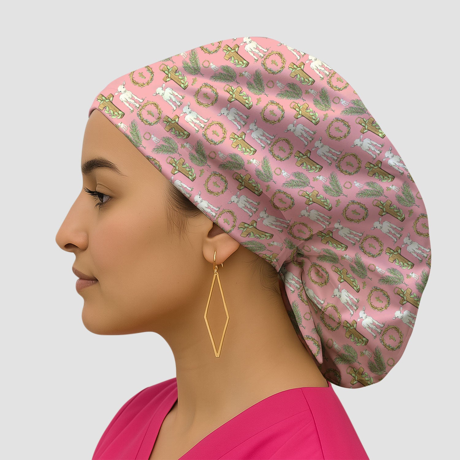 Faith Lamb Cross Pattern Scrub Cap, Bouffant Scrub Caps for Women