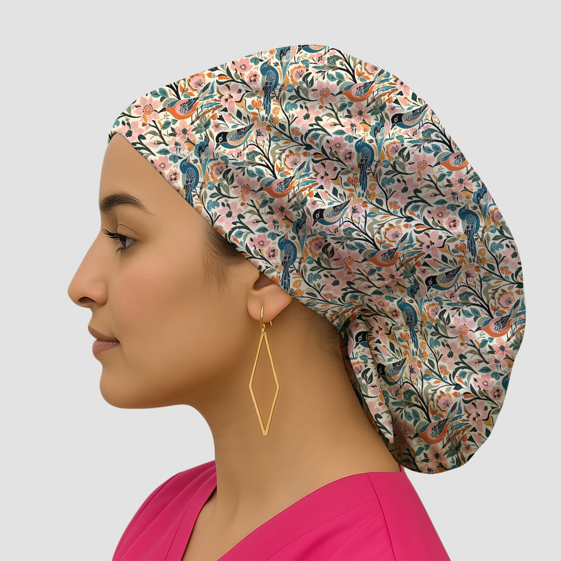 Folk Art Songbird Floral Pattern Scrub Cap, Surgical Caps for Doctors