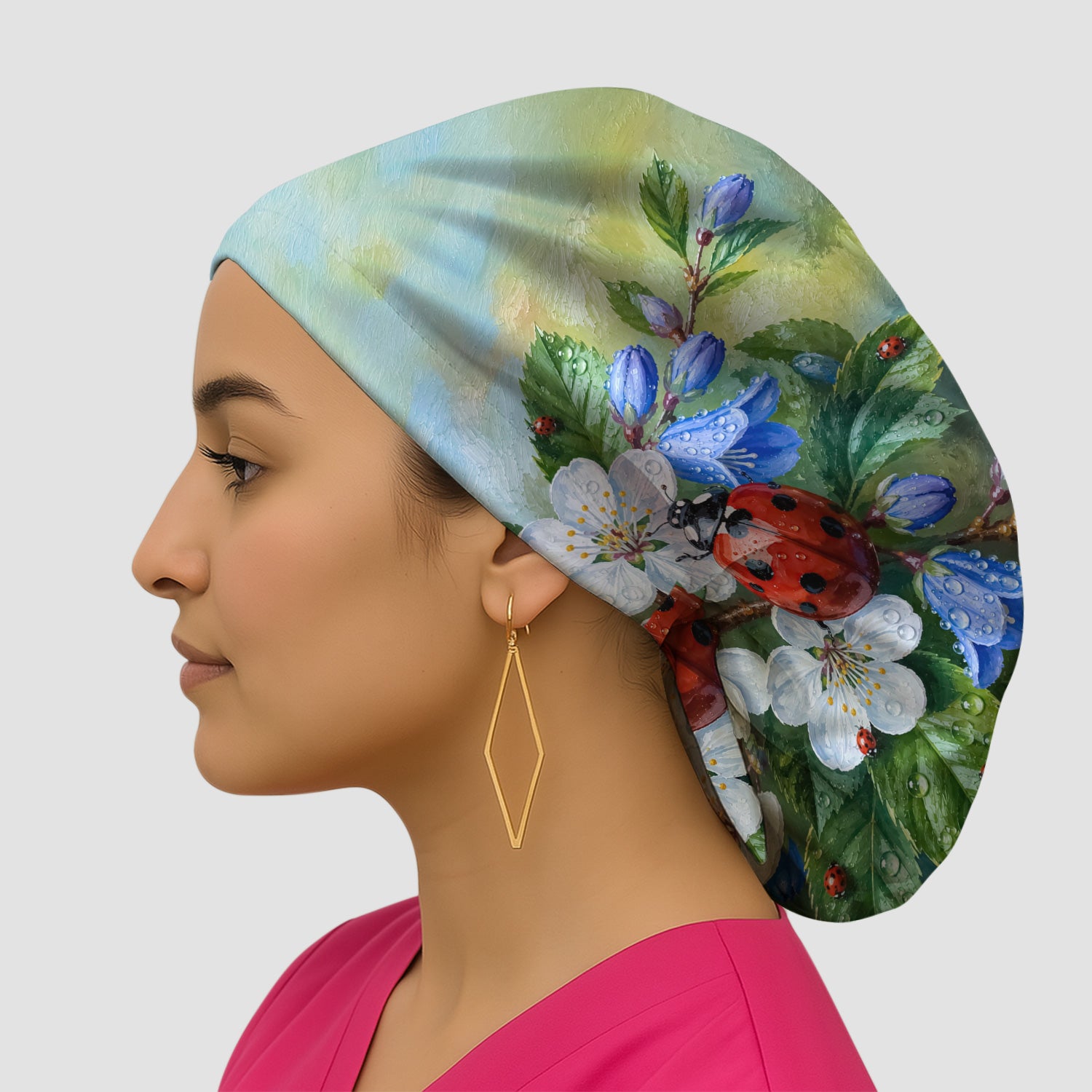 Cute Ladybug Blossom Garden Pattern Scrub Cap, Surgical Caps for Doctors