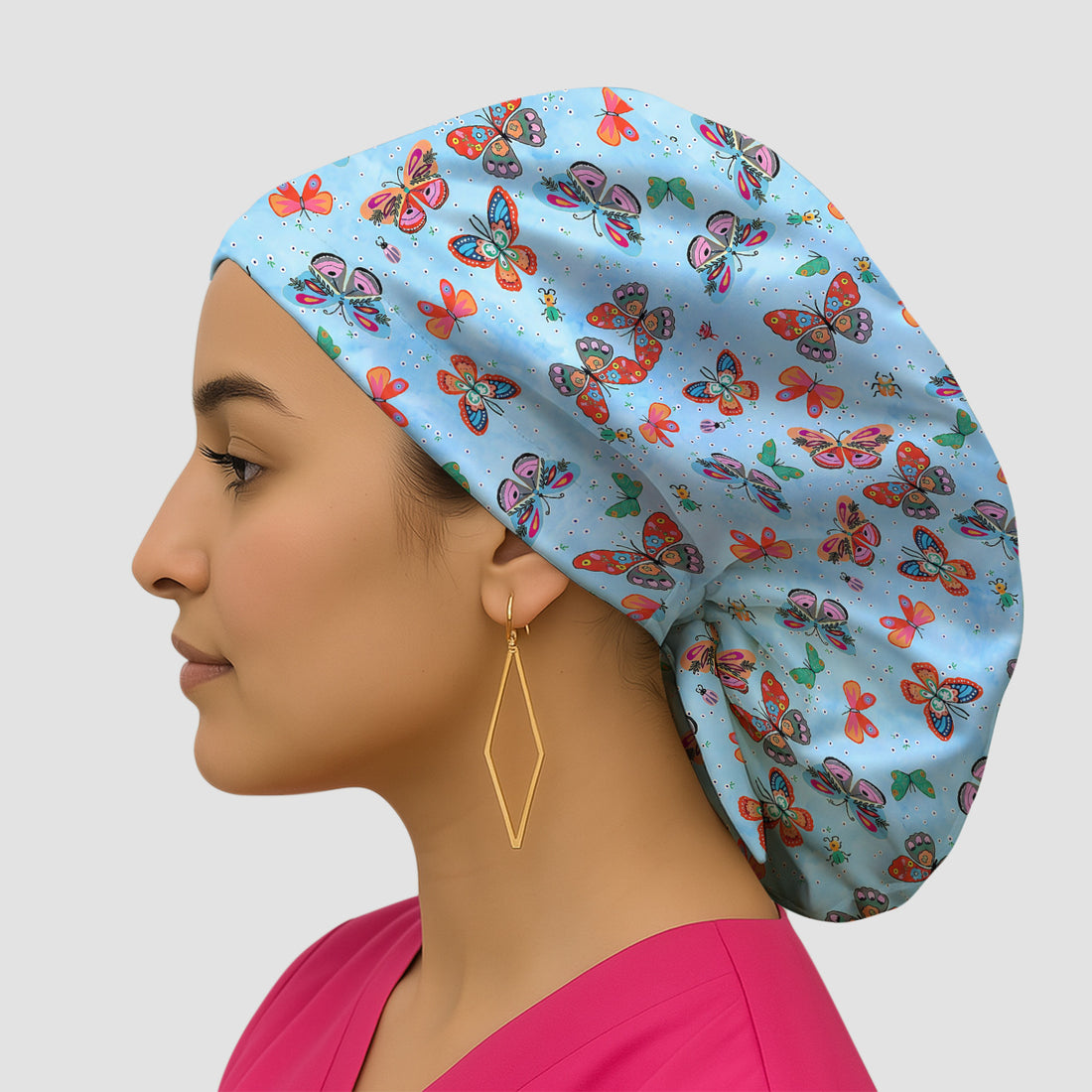 Colorful Butterfly Garden Pattern Cap, Bouffant Scrub Caps for Women