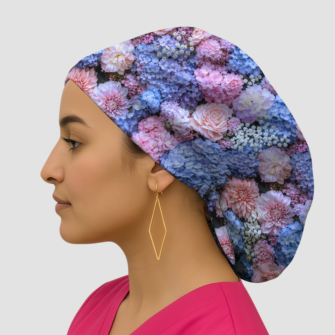 Cute Pastel Hydrangea Rose Blossom Pattern Scrub Cap, Surgical Caps for Doctors