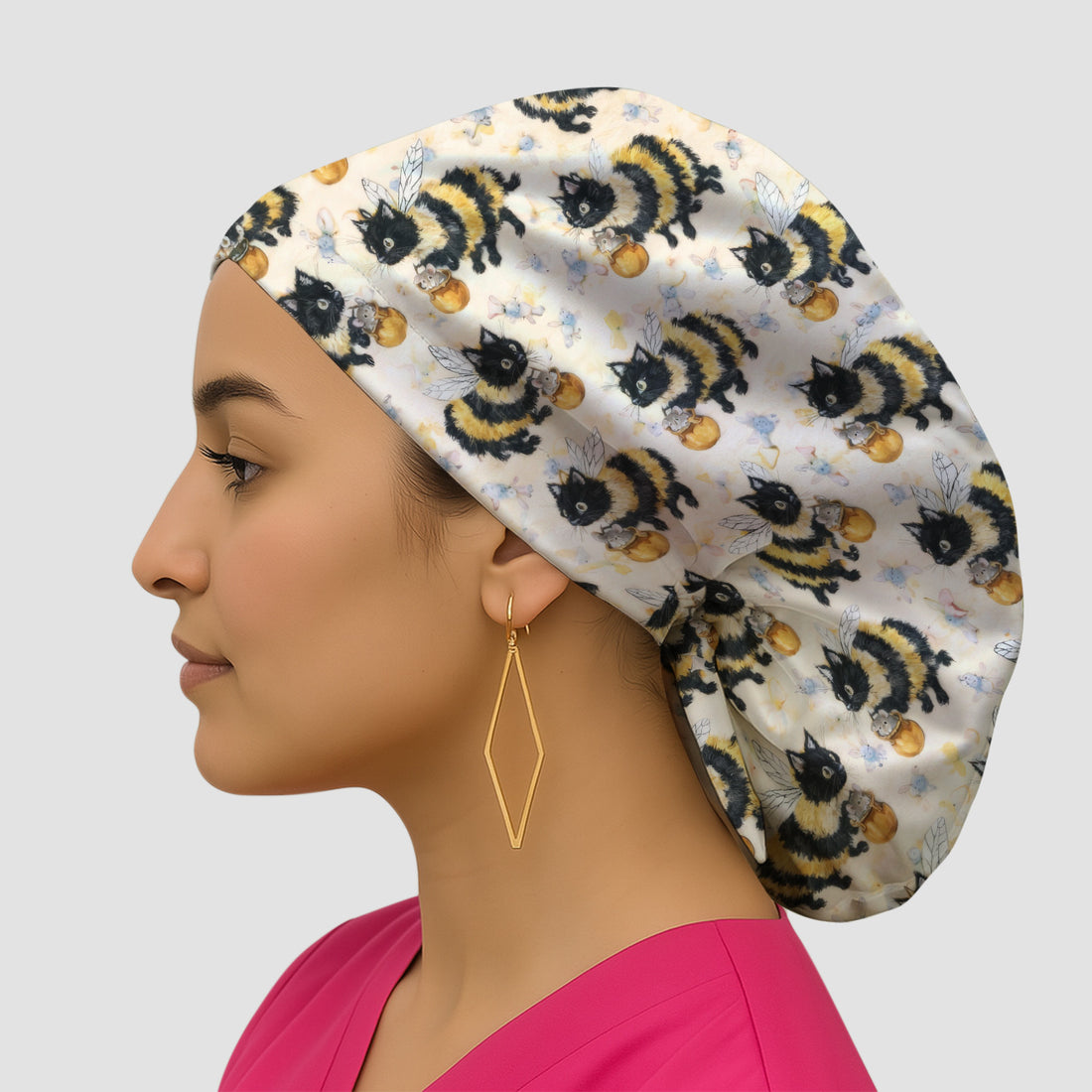 Adorable Nurse Bumblebee Cat Honey Jar Winged Pattern Scrub Cap, Surgical Caps for Doctors